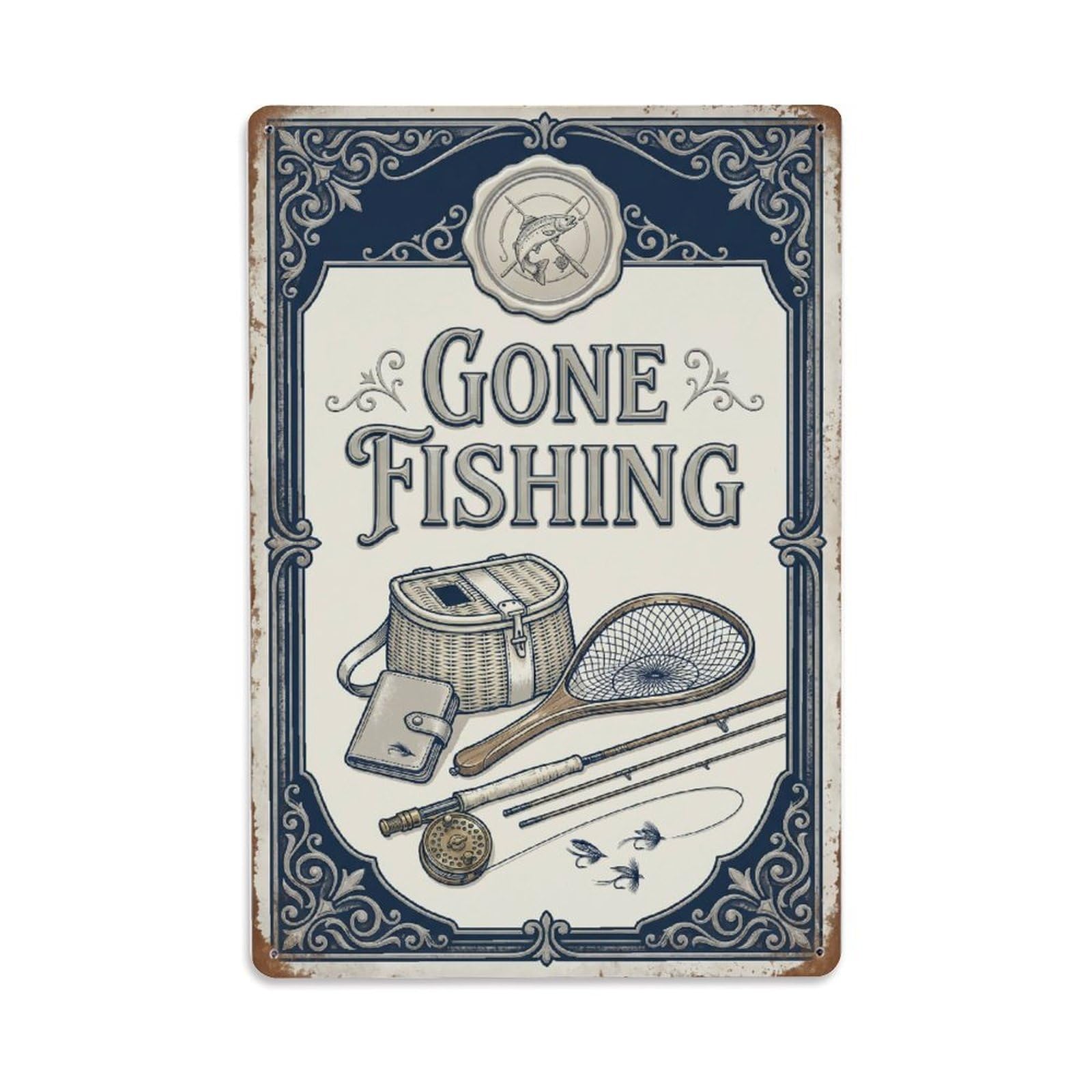 Gone Fishing Angler Geschenk 1 Vintage Metal Tin Sign Plaque Wall Decor for Cafe, Club, Garden Metal Poster 8x12Inch