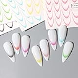 TailaiMei French Line Nail Stickers, 8 Sheets Water Transfer Colorful Self-Adhesive Nail Art Decals for DIY Nail Decorations (516)