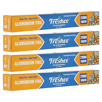 Freshee 21000sqcm Disposable Aluminium Foil for Roasting, Pack of 4 Silver Foil Roll for Packing Food for Delivery Reheating & Freezing