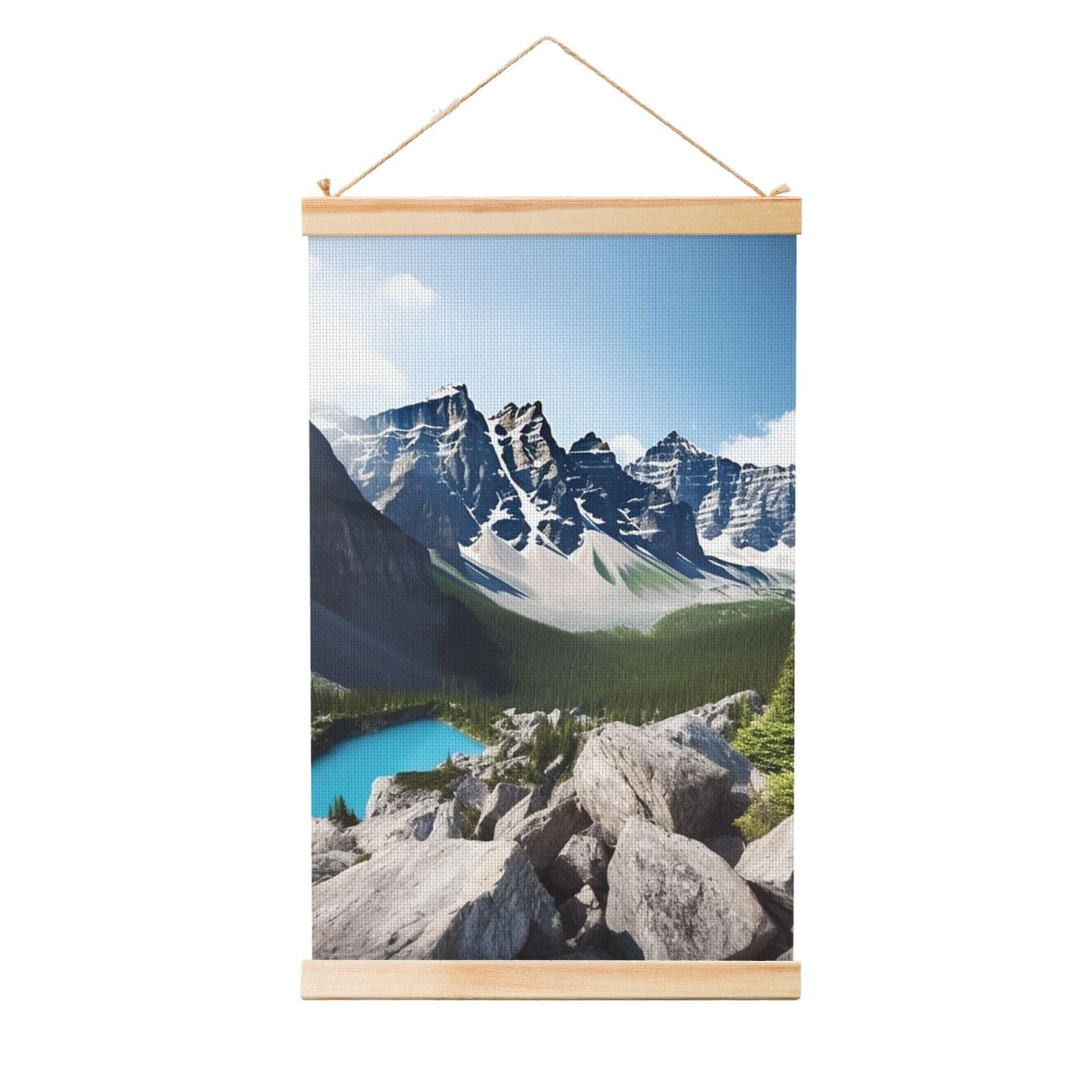 Mountains Posters Wooden Shaft Hanging Poster Canvas Prints Scroll Wall Art Painting Vintage Wall Banner Modern Artwork Decor for Home Decor Ready to Hang 20"x30"