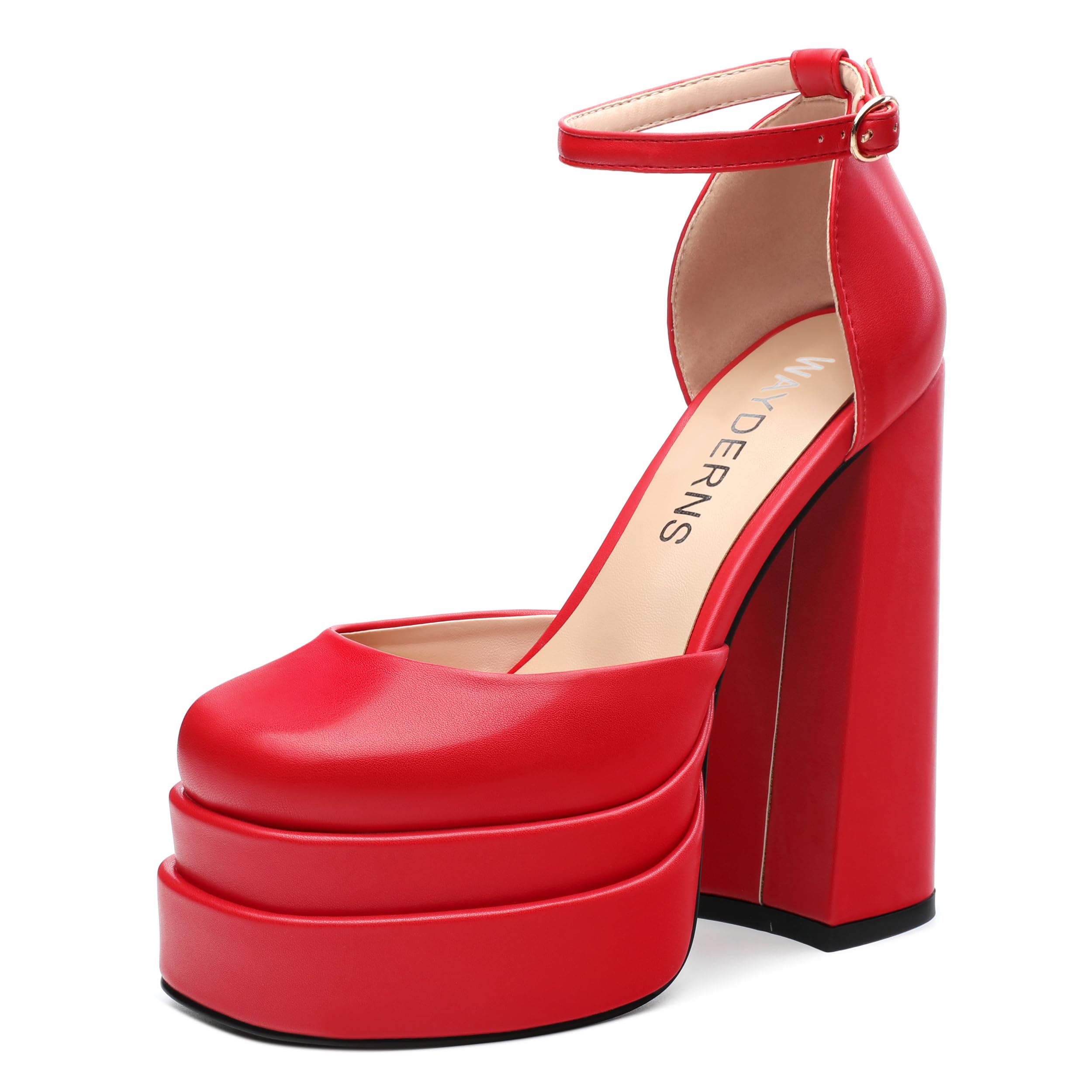 WAYDERNS Platform Heels for Women Block High Heel Closed Round Toe Ankle Strap 5.9 Inch Pumps Stylish Prom Party Wedding Dress Shoes