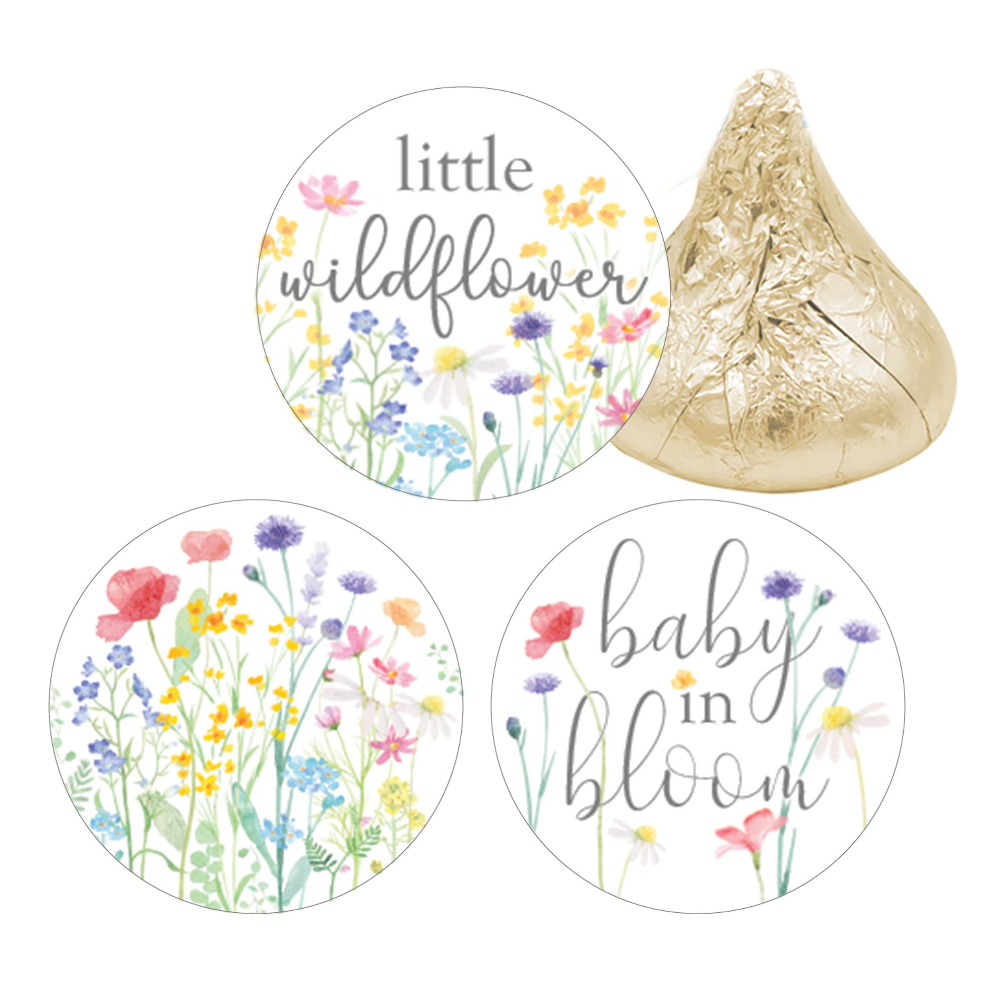 Little Wildflower Baby Shower Chocolate Kisses Candy Stickers, Baby in Bloom She's a Wildflower Party Favor Stickers - 180 Count, It's a Girl Spring and Summer