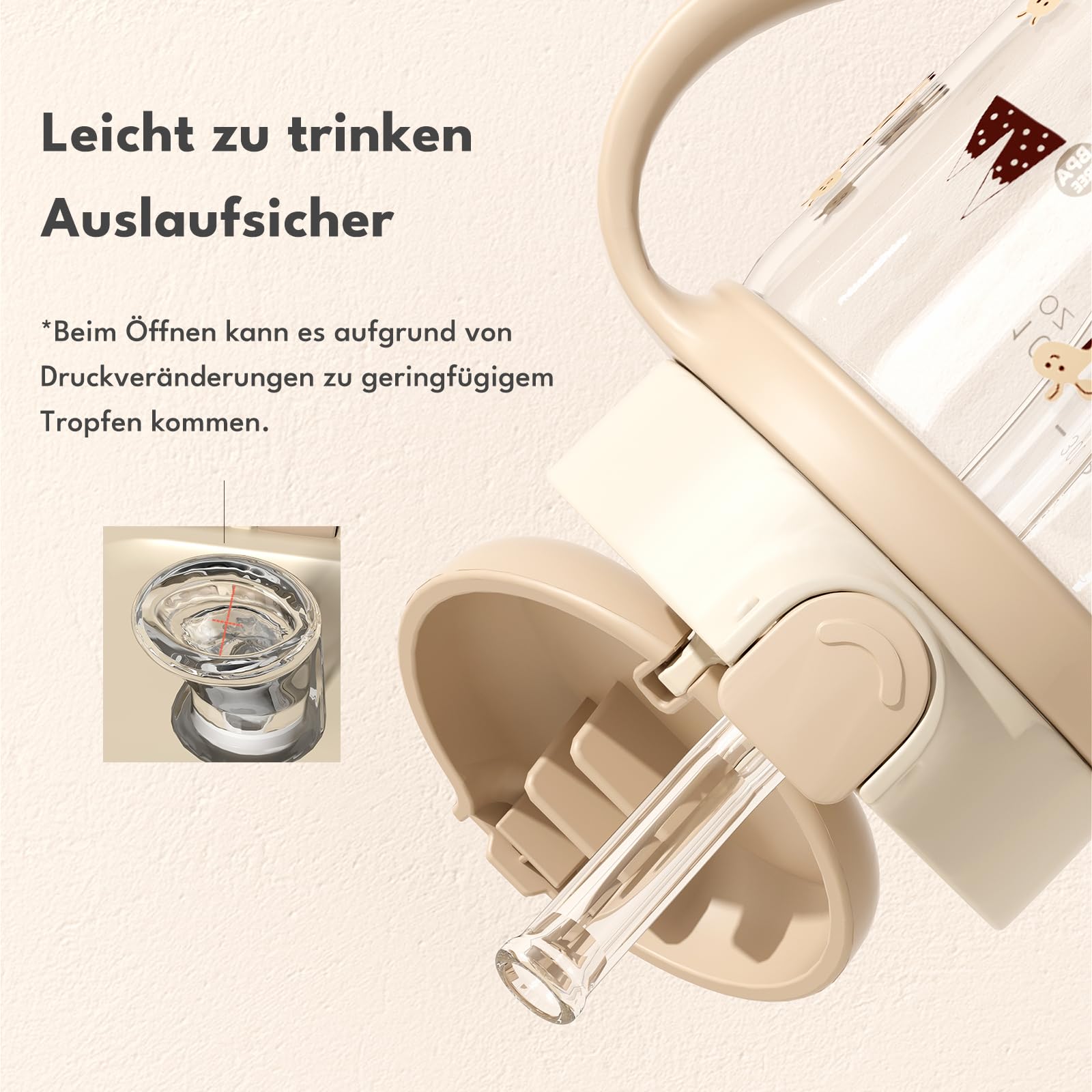 Evorie Tritan Trinkflasche mit Silikon-Strohhalm, auslaufsichere Strohhalm-Flasche für Kinder im Alter von 1-3 Jahren, 300 ml, abnehmbare Griffe, ideal für die Schule (Giraffe)
