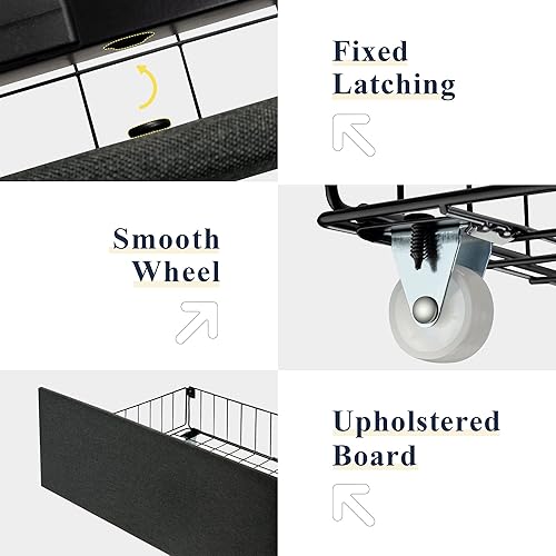 Miniatura 6 de Allewie - Base de cama de tamaño completo con 4 cajones de almacenamiento y cabecera con respaldo, diseño acolchado con botones, no necesita somier,