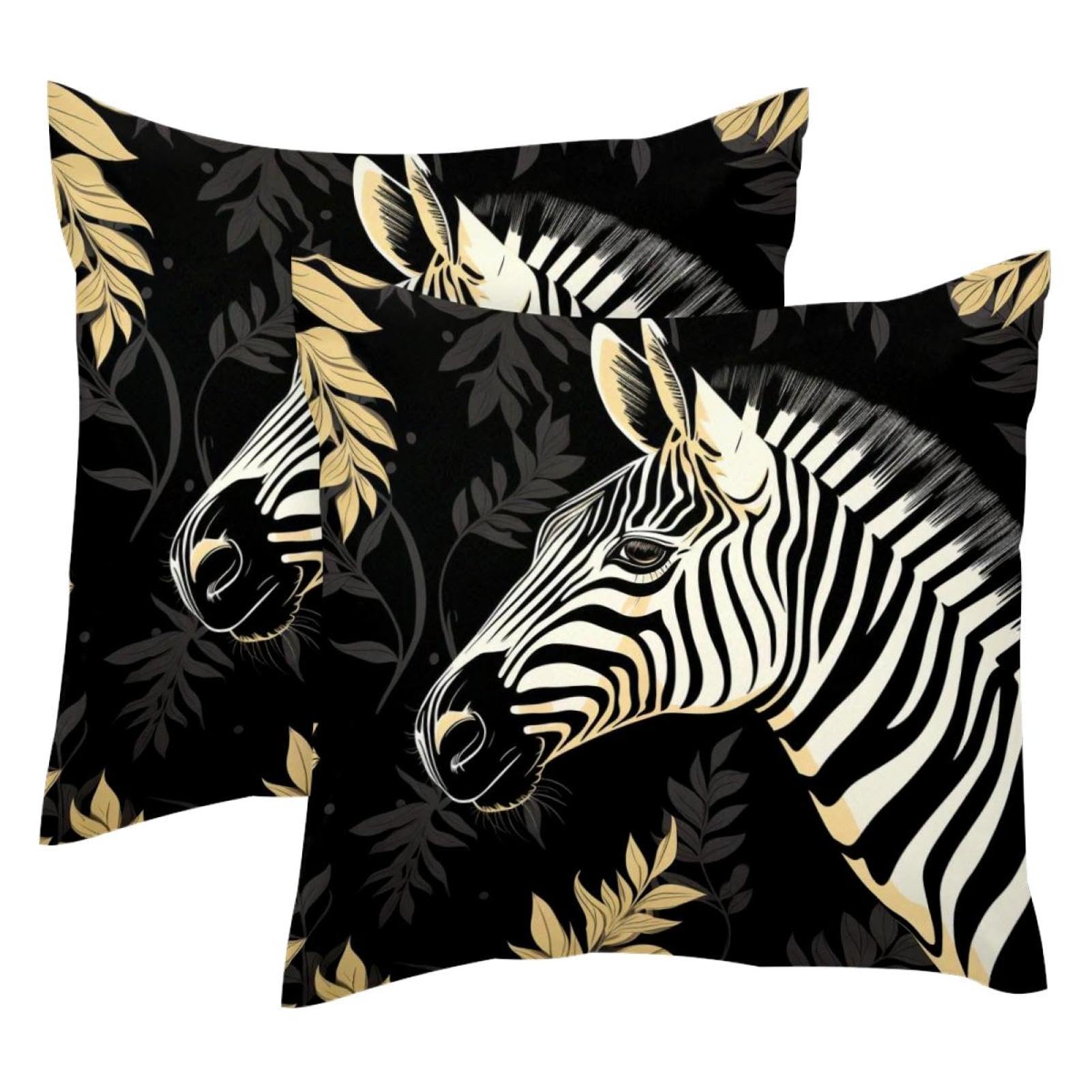 Vapokf Multi Luxuary Gold Zebra 2Pcs Throw Cushion Covers Soft Velvet Pillow Case Modern Decorative Double-Sided Designs Pillowcase, 50X50cm (Inserts Not Include)