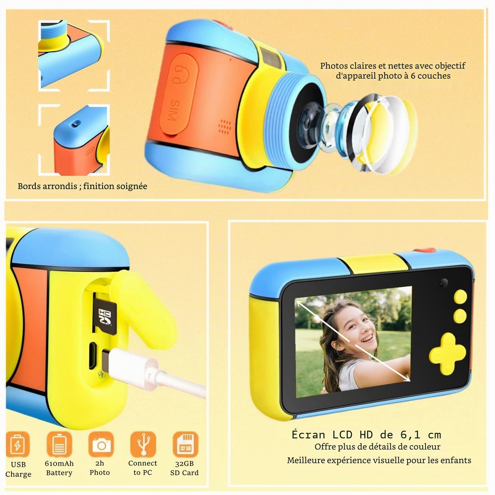 Appareil Photo pour Enfants, 24MP 1080P FHD Appareil Photo Numérique 2.4" Selfie Apareille Photo Video Caméra avec 32G Carte, Zoom, Cadeaux pour Garçons & Filles de 3 4 5 6 7 8 9 10 11 12 Ans