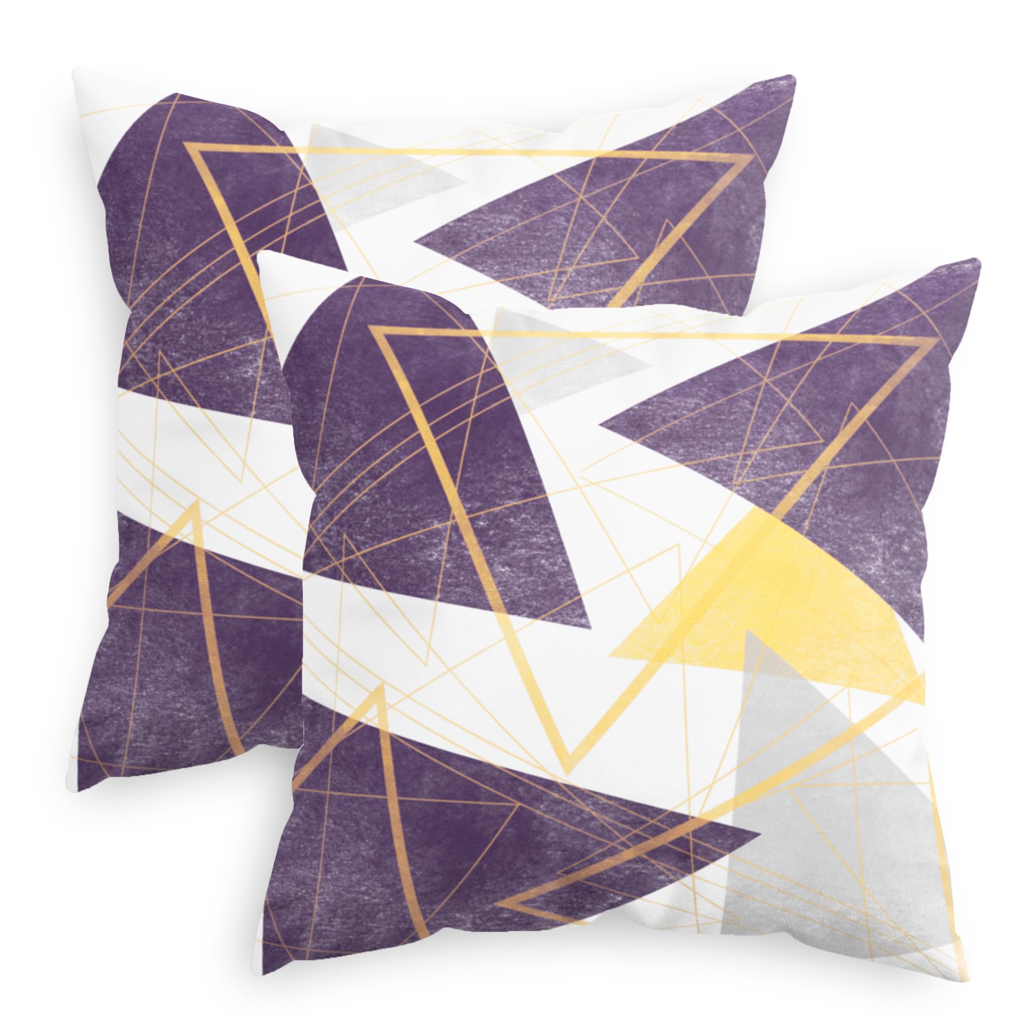CaliTime Throw Pillow Covers Pack of 2 Cozy Fleece Triangles Lines Geometric Decorative Cushion Cases for Couch Bed Sofa Farmhouse Decoration 45cm X 45cm Deep Purple