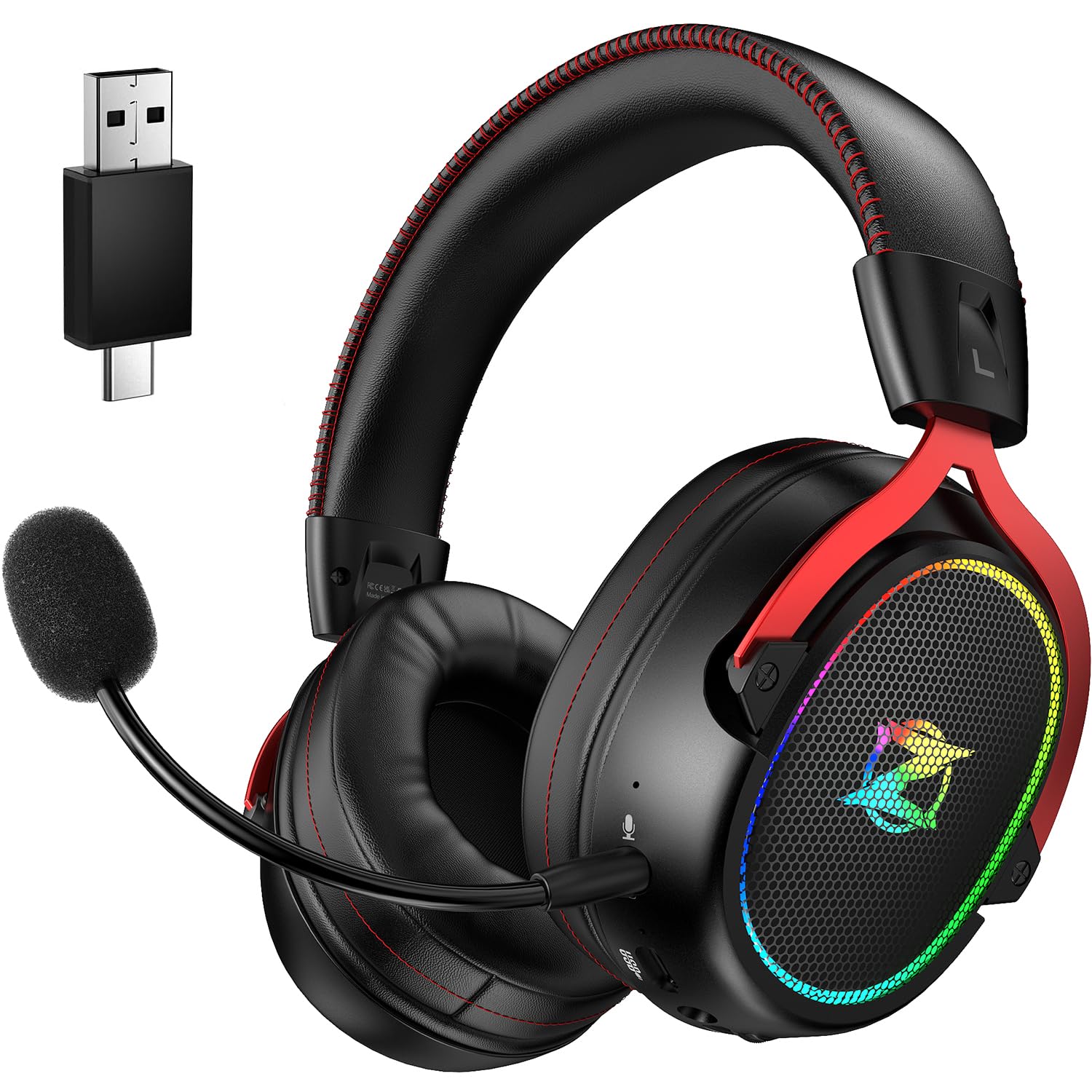 Ozeino 2.4GHz Wireless Gaming Headset for Pc, Ps4, Ps5, Mac, USB & Type-C Doble Puerto Auriculares Inalámbricos Auriculares con Micrófono con Cancelación de Ruido 25H Duración de la batería - Negro y
