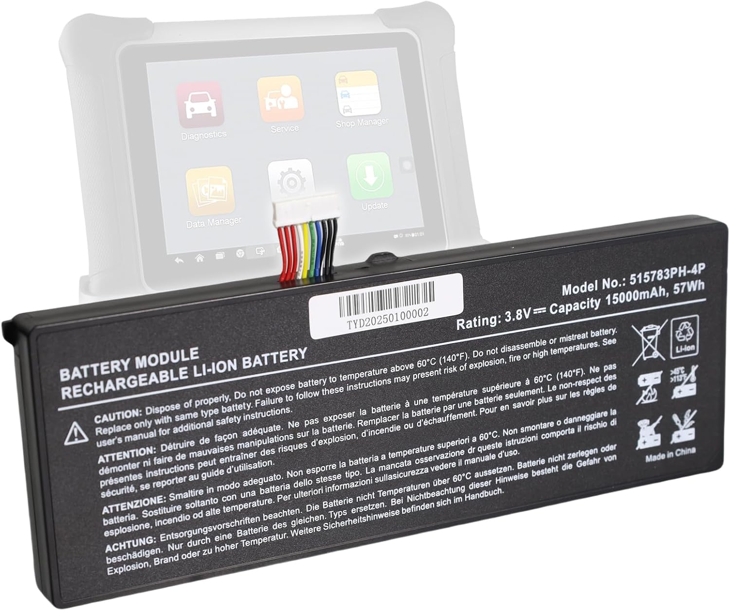 Replacement Battery for Autel MaxiCom MK908: 515783PH-4P for MaxiCOM MK908 MK908P MaxiSys Pro Elite Series Rechargeable Battery 15000mAh