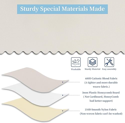 Miniatura 3 de AMJ Caja de almacenamiento plegable de tela (juego de 2)  Contenedor con tapa para armario, hogar  Cubo organizador beige  Lavable y apilable