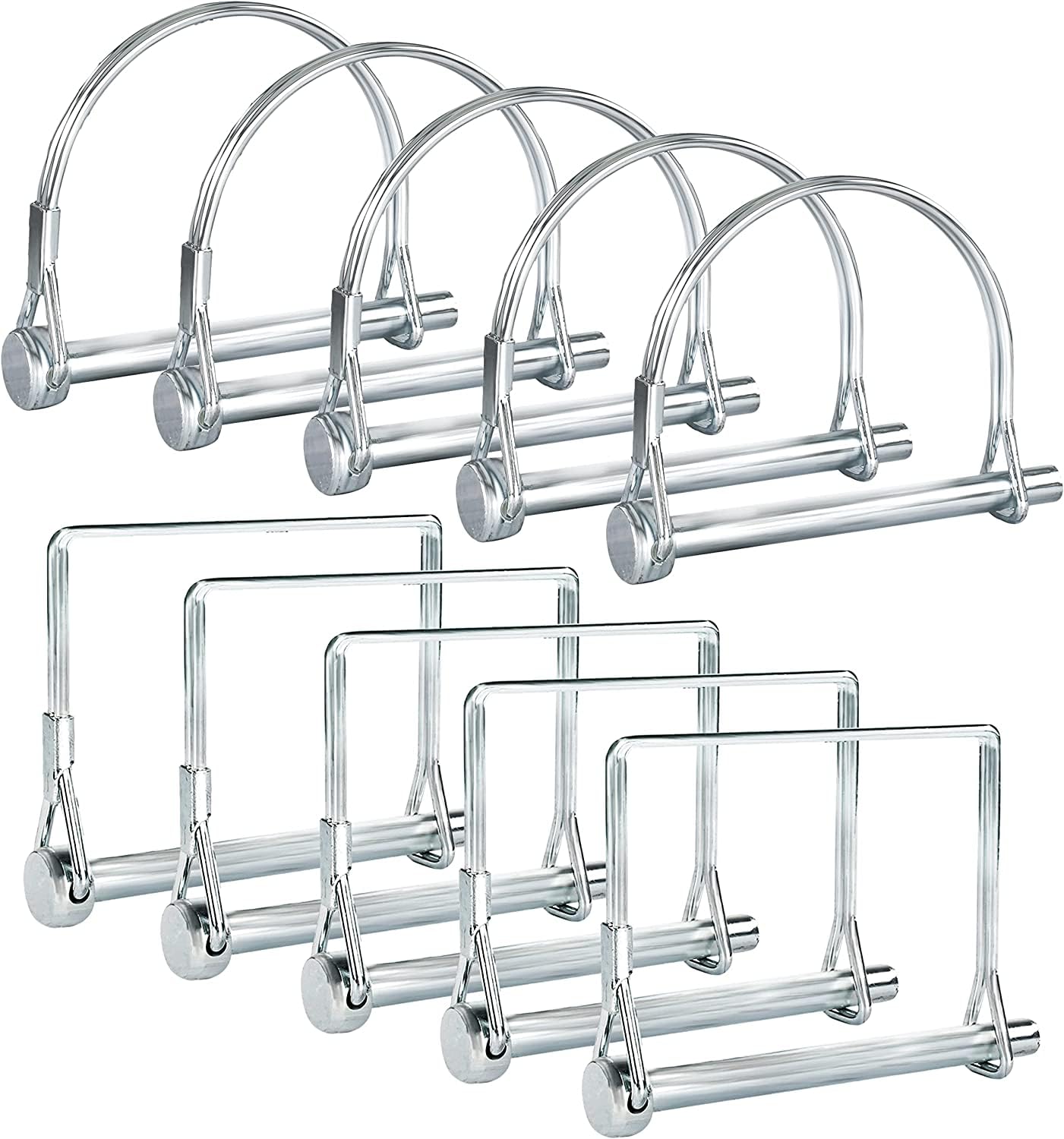 10 Pcs Shaft Locking Pin Safety Coupler Pin 1/4 Inch Diameter in 2 Shapes of Square and Arch for Farm Trailers Wagons Lawn Hitches and Garden (Silver)
