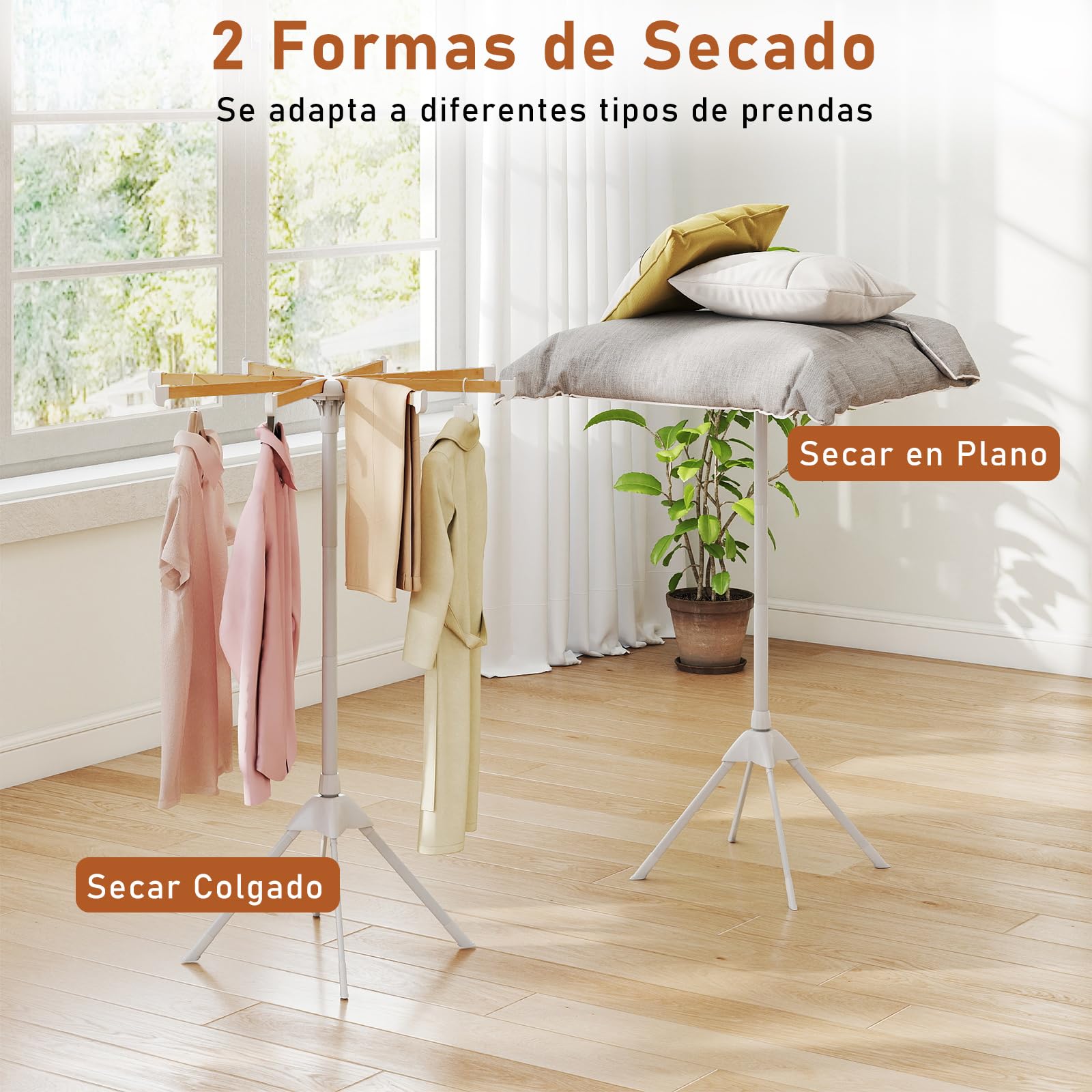 GOPLUS Tendedero Plegable, Tendedero con 8 Barras Extraíbles y 40 Ranuras para Colgar, Soporte para Secar Ropa con Patas Antideslizantes, Perchero de Pie que Ahorra Espacio