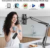 Vista 5 de Soporte de metal para tableta de lectura Kindle con clic automático, fácil de ajustar, manos libres, soporte de brazo de escritorio para accesorios