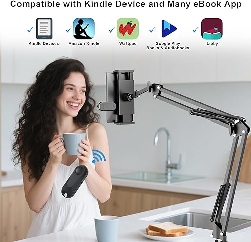 Miniatura 5 de Soporte de metal para tableta de lectura Kindle con clic automático, fácil de ajustar, manos libres, soporte de brazo de escritorio para accesorios