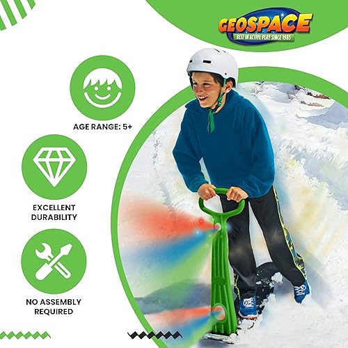 Vista 16 de Geospace Winter Fun - Patinete de nieve plegable, patinaje de esquí, trineo de nieve, snowboard para niños con 2 luces LED, tabla de arena portátil