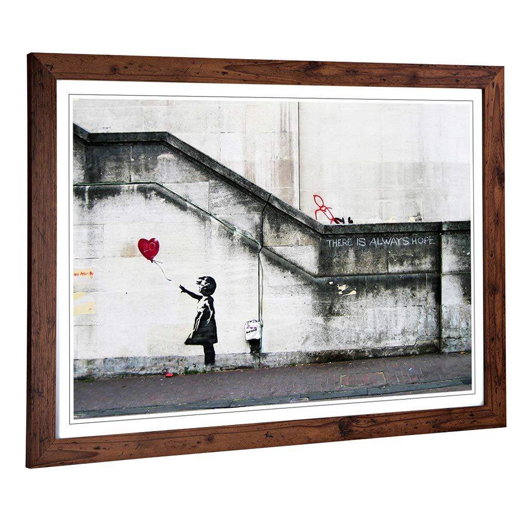 Big Box Art Framed Print of Banksy Girl with Balloon Graffiti Design | Wall Art Picture | Home Decor for Kitchen, Living Room, Bedroom, Hallway, Walnut, A2 / 24.5x18 Inch / 62x45cm