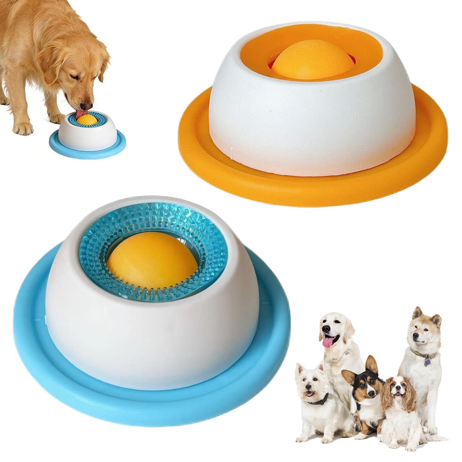 2pcs Lick Bowl für Hunde, Nassfutter Lick Pad mit Saugnapfbecher, Hundelickspielzeug, Leckt Futternapf mit Integrierter Drehkugel, Leck Tablett für Haustiere mit Rollball für Gelangweilte Hunde Katzen - 2