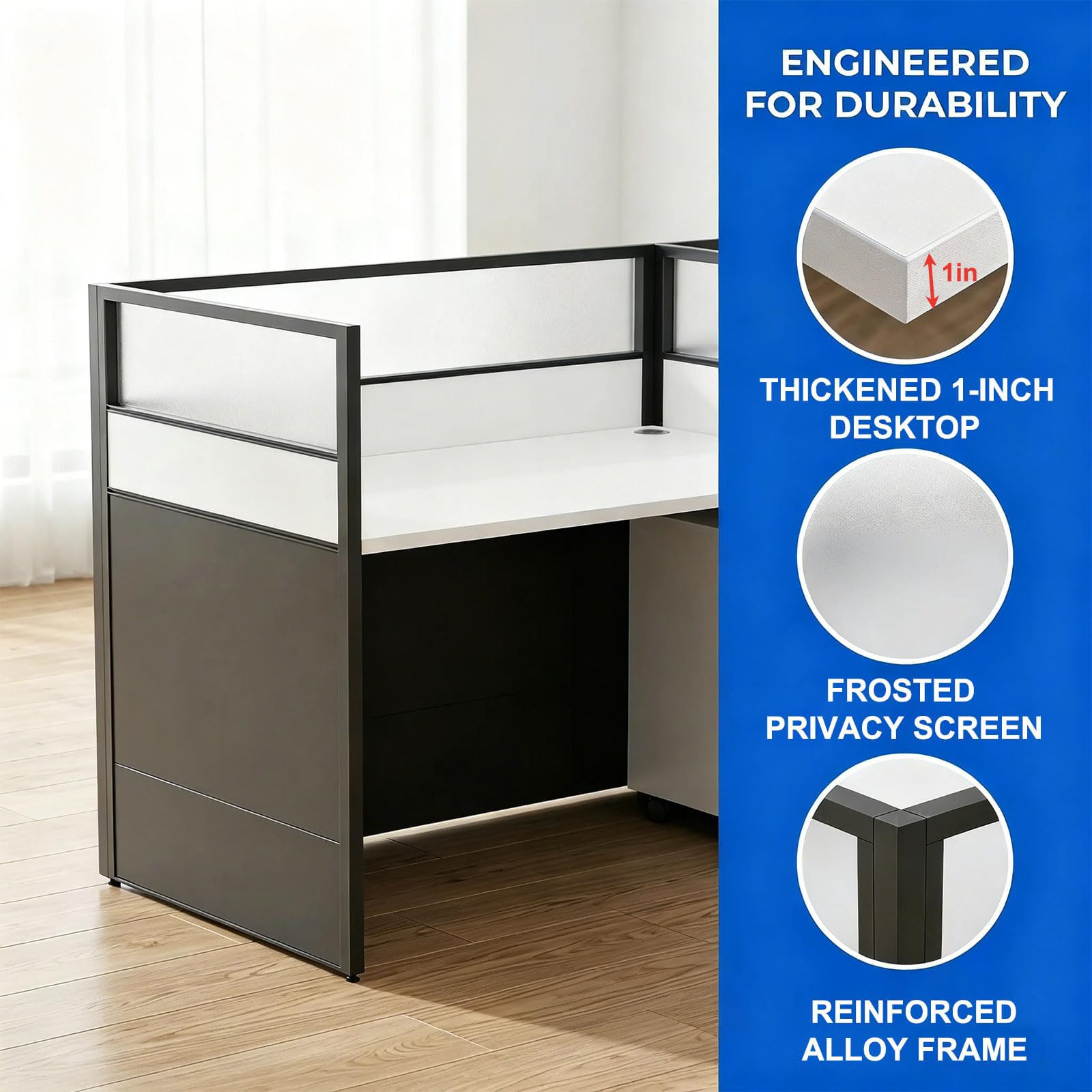 Postazione Ufficio, Scrivania per Cubicolo, Workstation con Pannelli Privacy e Passacavi, Scrivania Operativa per Startup, Spazi Commerciali e Call Center,2~Person~S