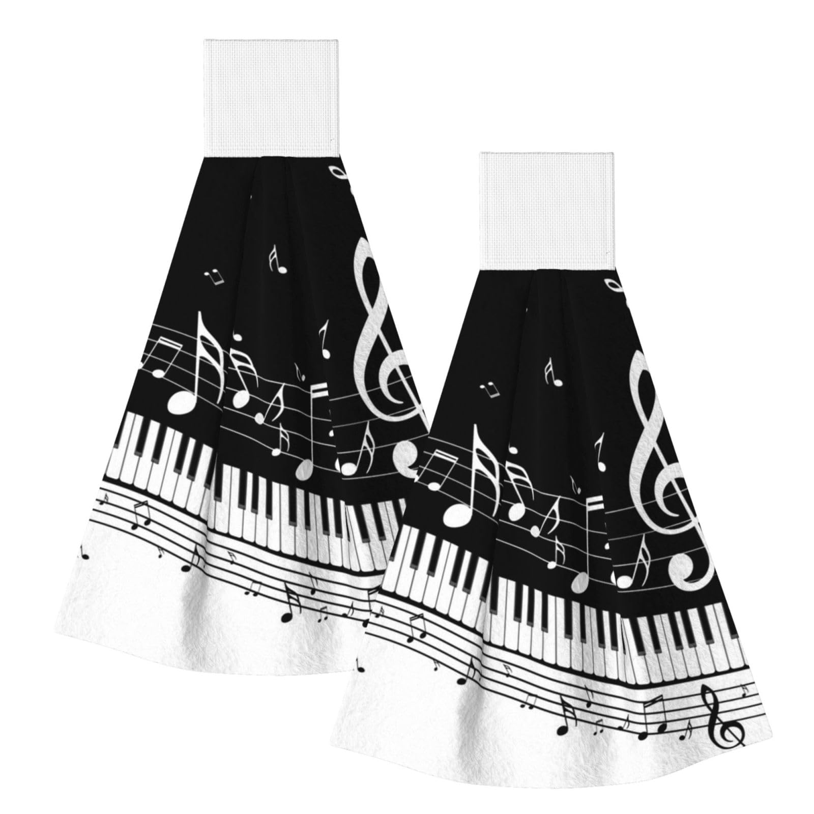 DOPKLNA Piano Key Notes, 2 Pcs Hanging Coral Fiber Hand Towels for Bathroom, Absorbent Kitchen Towels