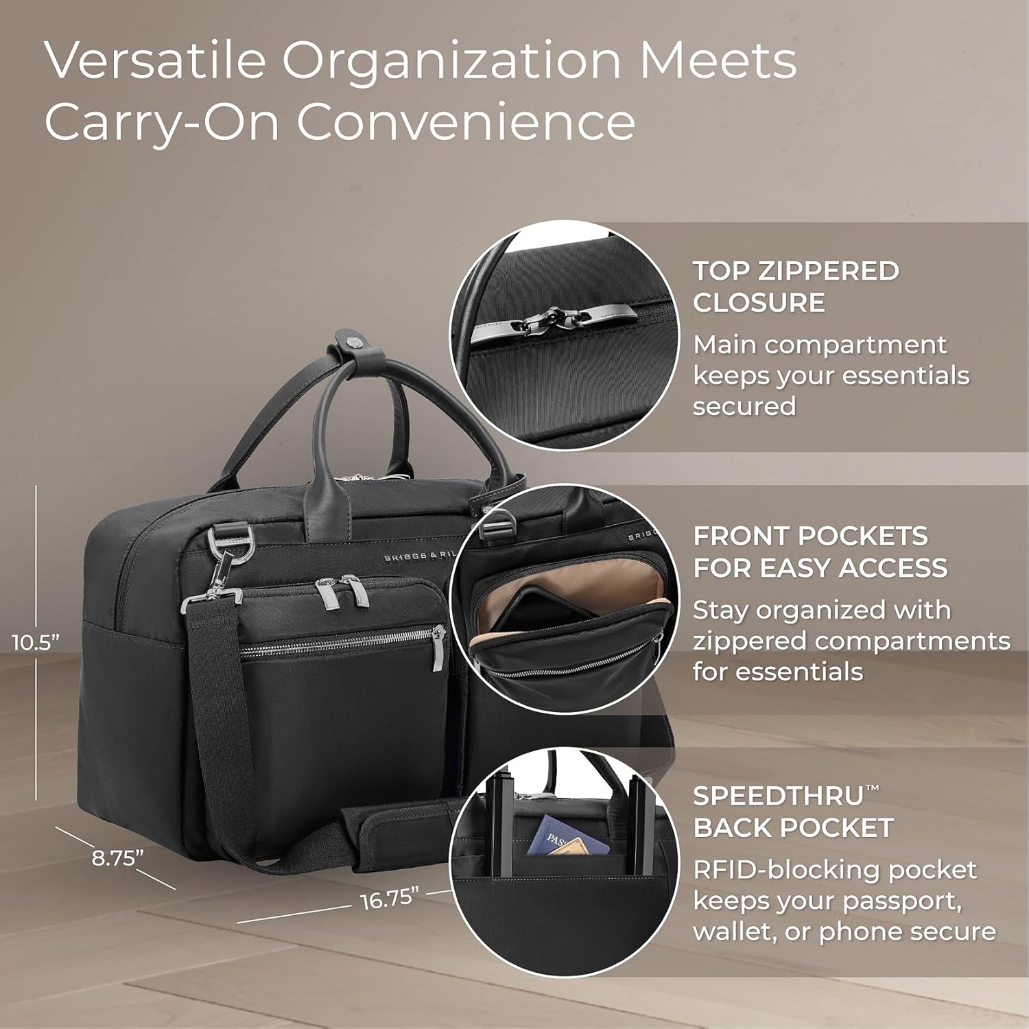 Briggs & Riley Multi-Pocket Cabin Bag - Softside Bag, Two Slip Pockets, Fits up to 15" Laptop - Rhapsody Collection - Image 2