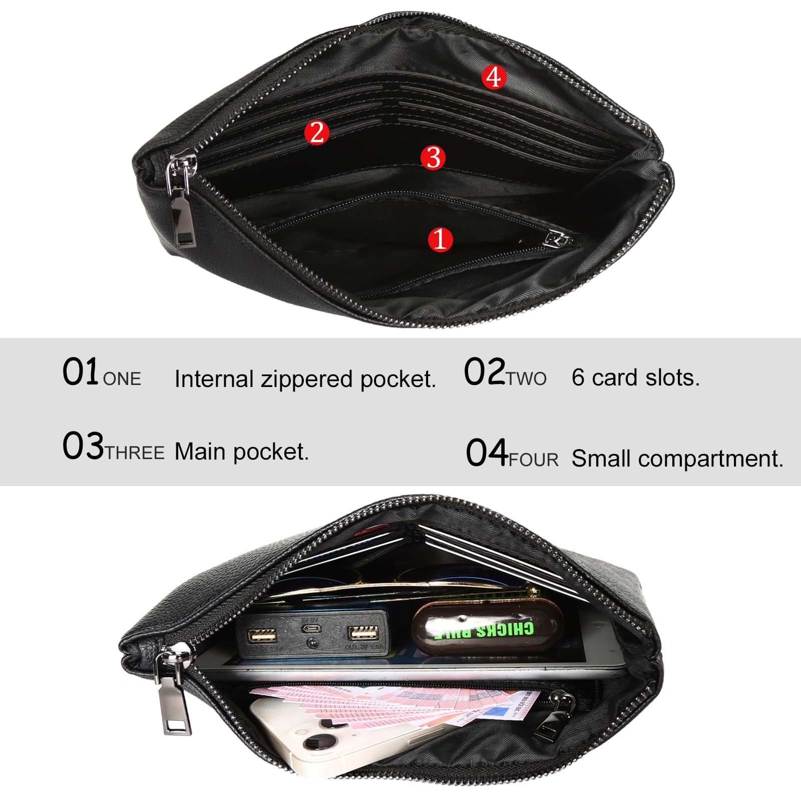 Leathario Pochette da Polso in Vera Pelle per Uomo, Borsello a Mano, Borsa Piccolo Causale, Grande Capacità per Ufficio Lavoro Conferenza Viaggio