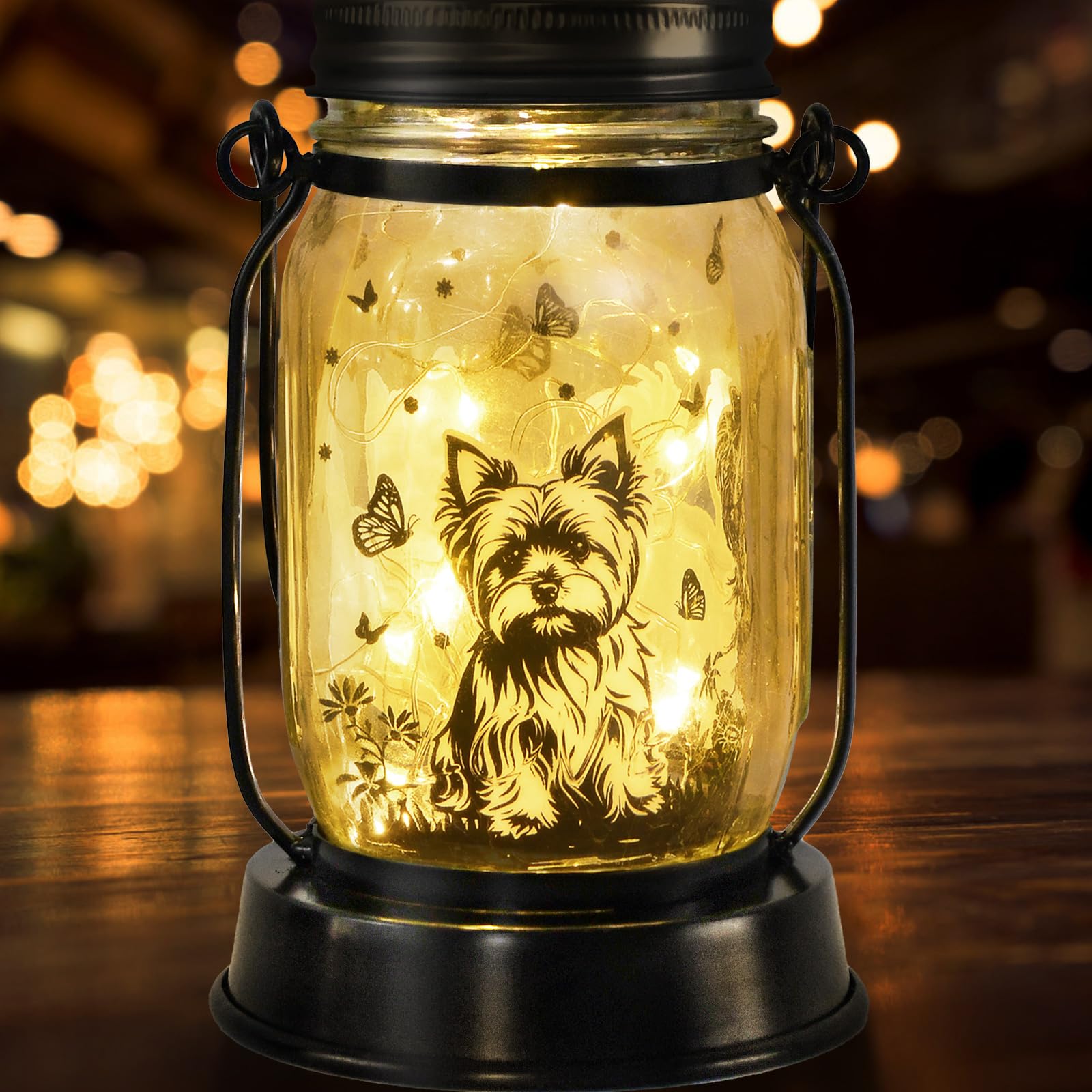kyoryuger Yorkie Dog Gifts for Women/Men Yorkshire Terrier Solar Lanterns Mom Birthday Dog Lovers Lantern Pet Loss Pet Memorial Lights Solar Garden Decor for Yard, Patio,Backyard,Porch Torches Light