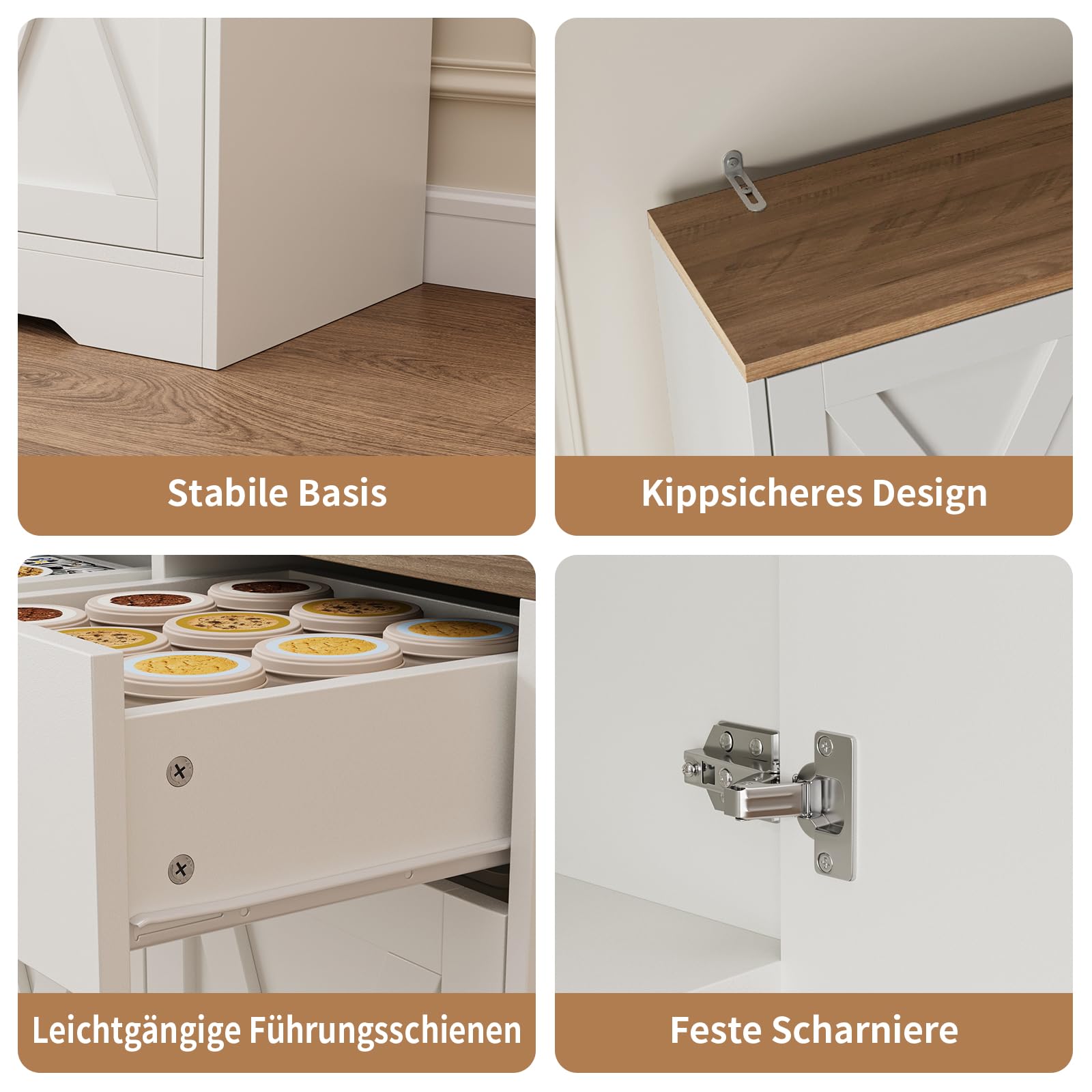 FUSOU 180 cm Vorratsschrank mit Steckdosenleiste, Küchenschrank mit Arbeitsplatte, 3 Schubladen & 4 Türen, Hochschrank Küche im Landhausstil, Küchenbuffet Freistehend für Esszimmer, Weiß (Weiß)