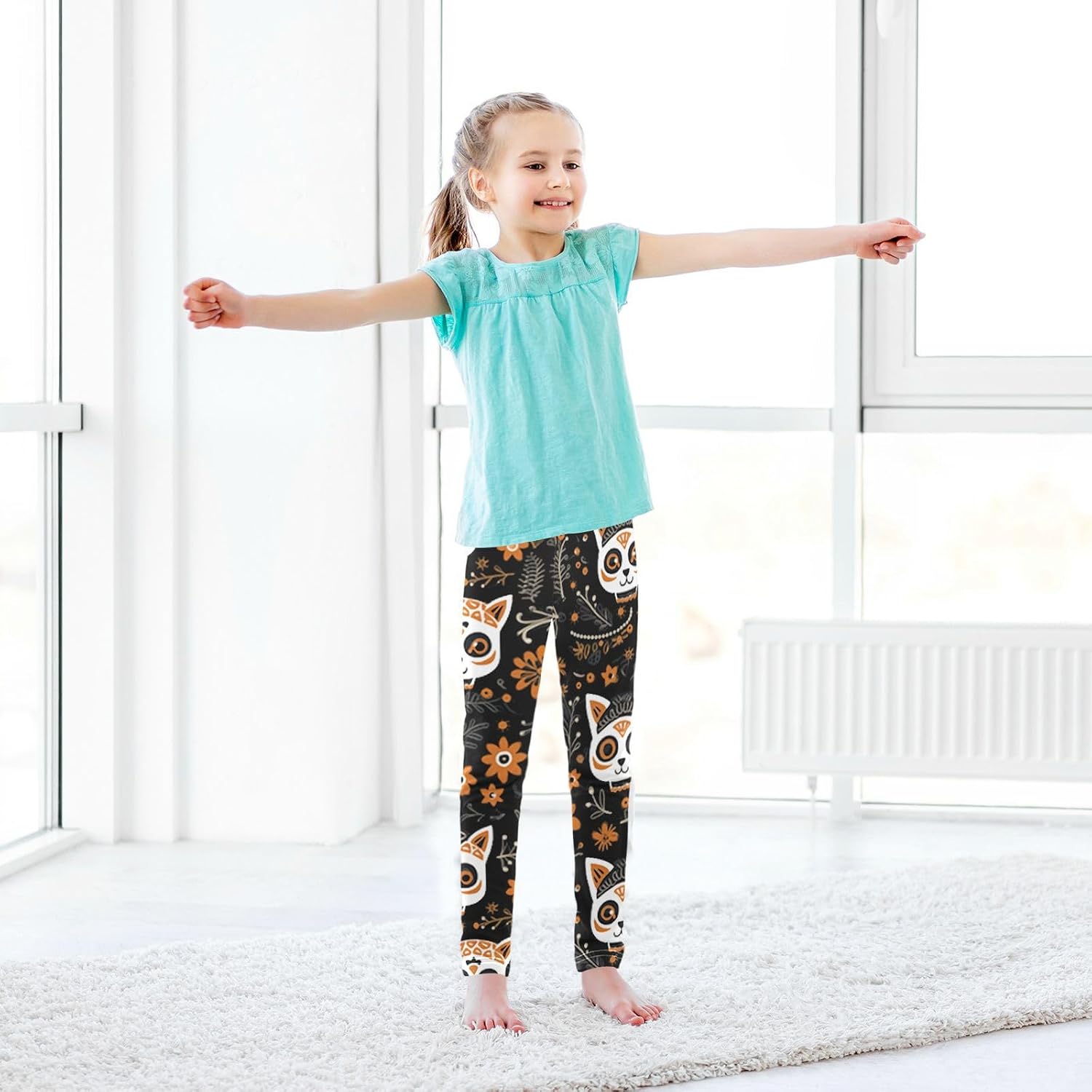 FRMG Girls'Legging Long Pants,High Waisted Soft Stretchy Tights for Child Kids Yoga Dance 4T-10T