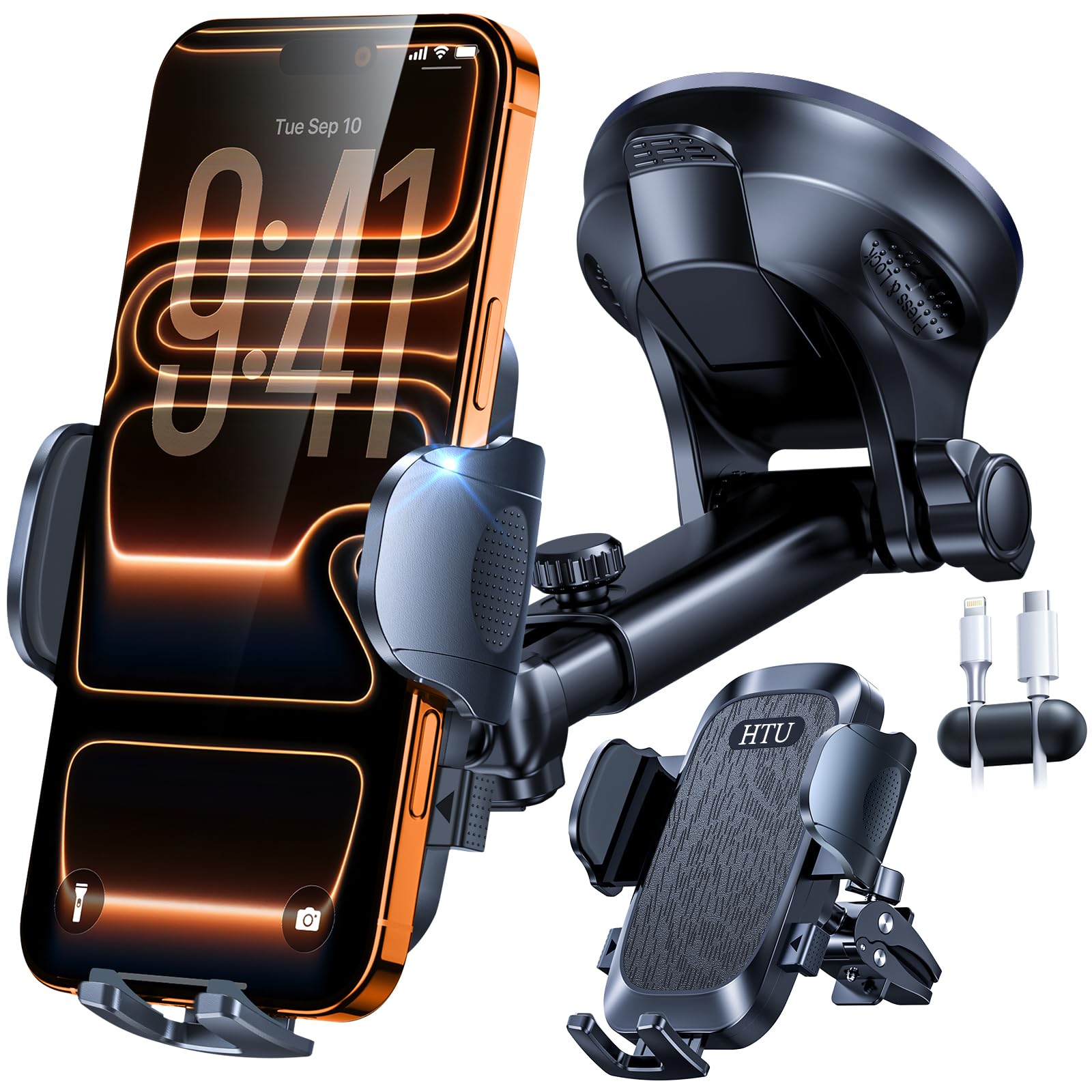 HTU 2026【Militär-Klasse】 Handyhalterung Auto【Stärkste Saugnapf & Lüftung】 4 in 1 Handy Halterung Auto 360° Drehbar Handyhalter Auto auf Armaturenbrett Scheibe für iPhone 17 Pro Max Samsung S25