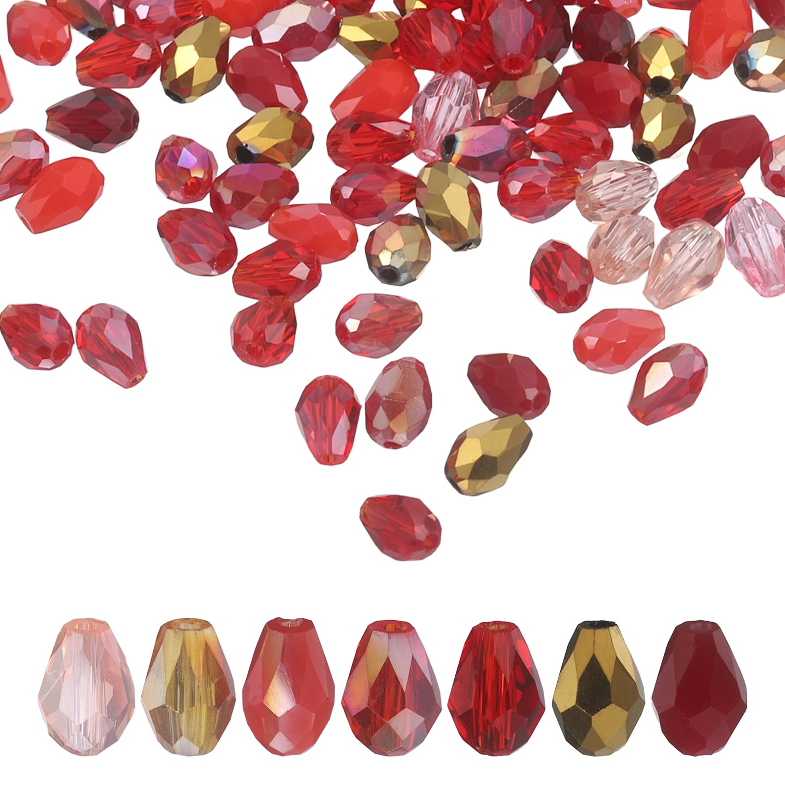 sourcing map 200 PCS Teardrop Crystal Glass Beads, 4x6mm Faceted Shape Crystal AB for Necklace Bracelet Earrings DIY Jewelry Crafts Making Supplies, Red — image 1