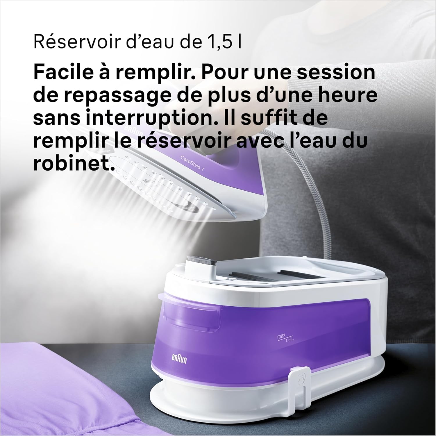 Braun CareStyle 1 IS1014VI, Centrale Vapeur, Débit de Vapeur 120 g/min, Coup de Vapeur 360 g/min, Semelle SuperCeramic FreeGlide 3D, Réservoir de 1,5 l, 2200W, 6 bar [Classe énergétique A+]
