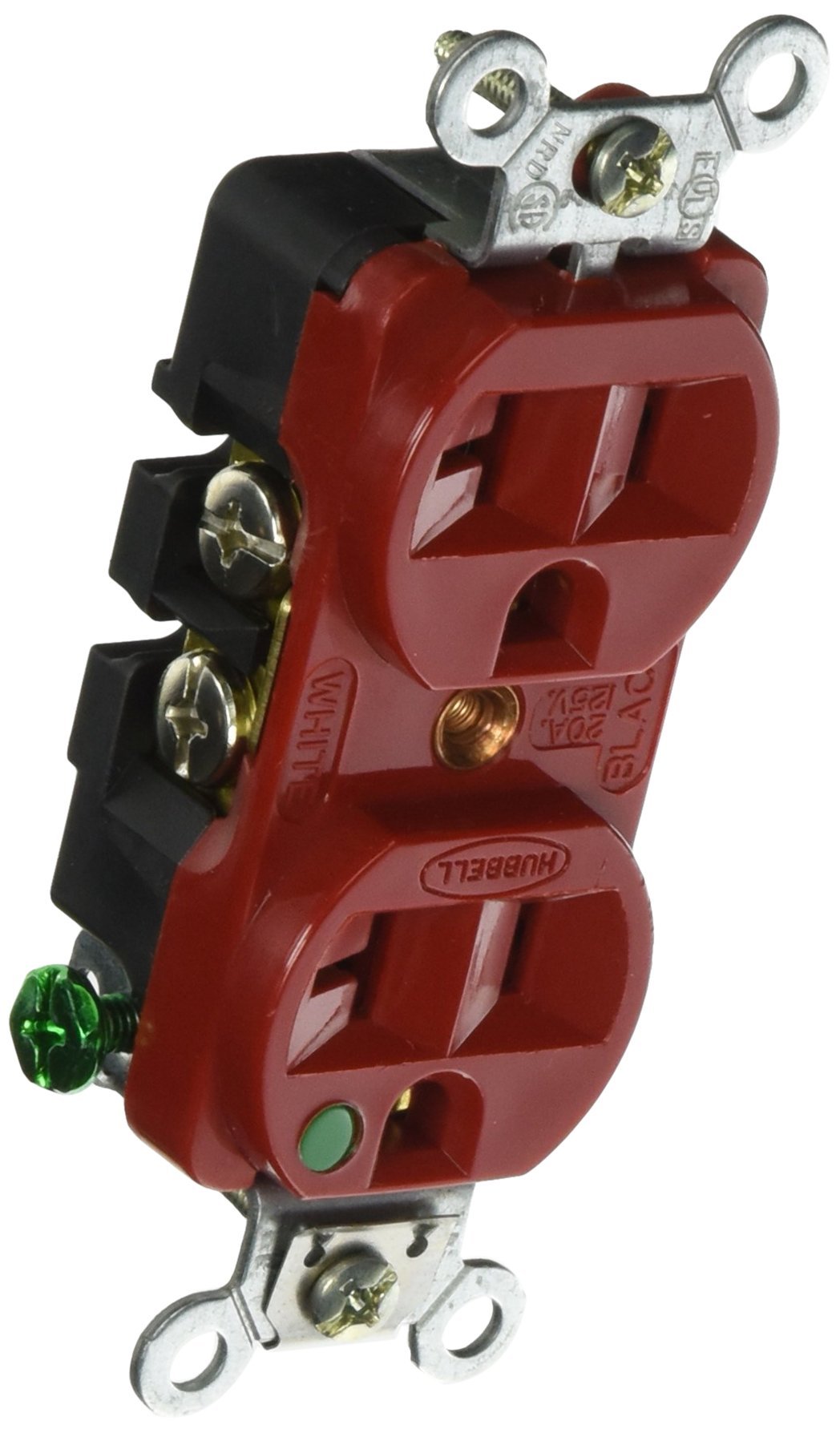 Hubbell HBL8300HRED Duplex Receptacle, Compact Hospital Grade, 20 amp, 125V, 5-20R, Red