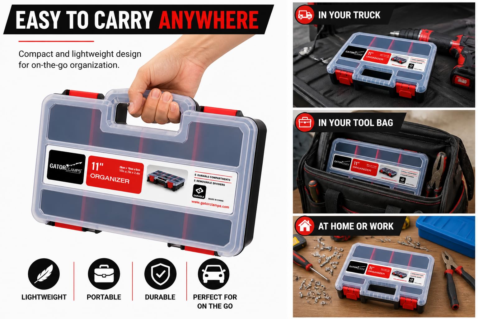 Compact Parts Organizer Box – Small Hardware Storage Case with 9 Compartments & 5 Dividers – Durable Nylon Screw, Bolt, Craft Organizer for Toolbox, Drawer, or Garage Use