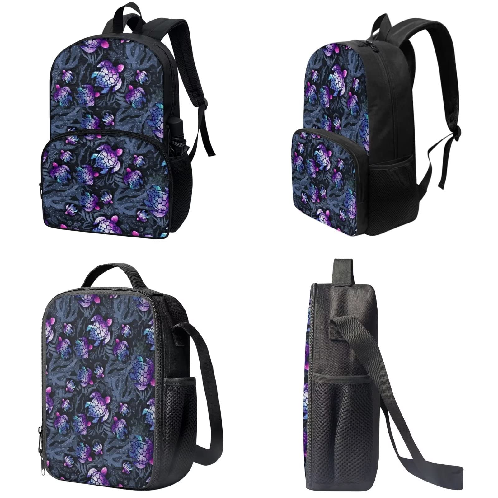 Poceacles Schultasche und Lunchbox-Set für Teenager, Jungen, Grundschule, Büchertasche, Federmäppchen für Grundschulkinder, Meeresschildkröte, Einheitsgröße