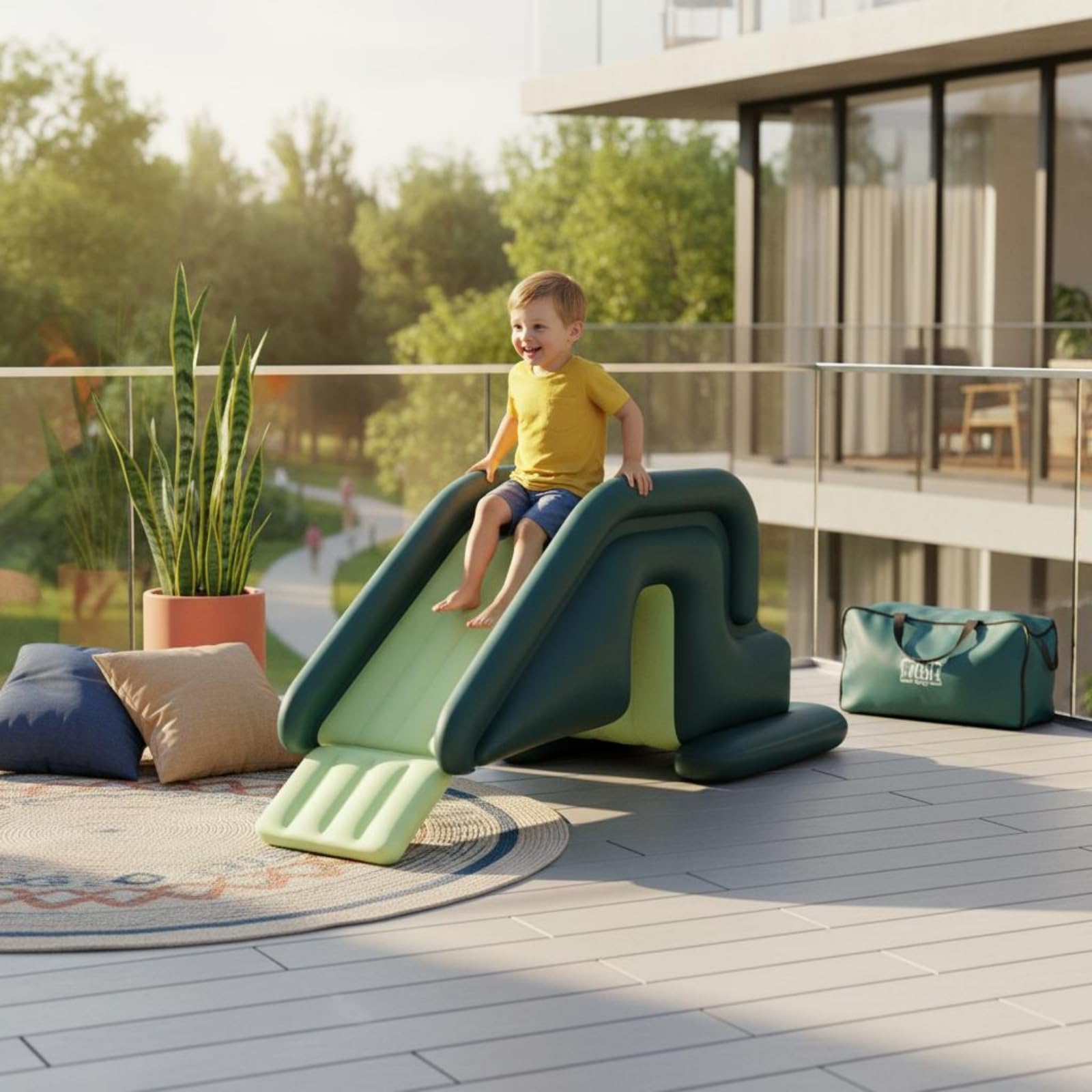 Milageto Aufblasbare Rutsche Indoor Rutschbahn Spielgerät Kinderrutsche PVC Material mit Weichem Landebereich Und Sicheren Seitenwänden für Kinderzimmer, Gelb