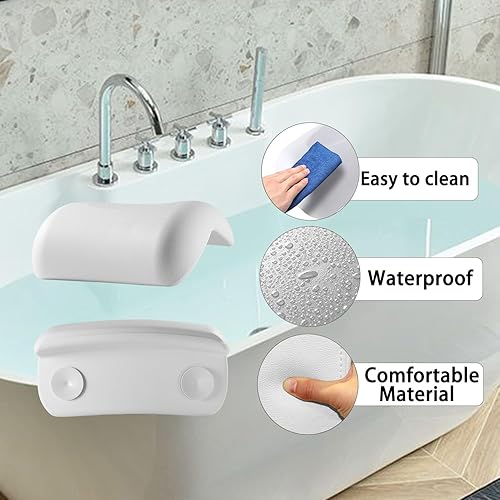 Miniatura 5 de Almohada de baño para bañera, almohadas de baño impermeables para soporte de cuello y cabeza, cómoda almohada de bañera para remojar, spa, almohada