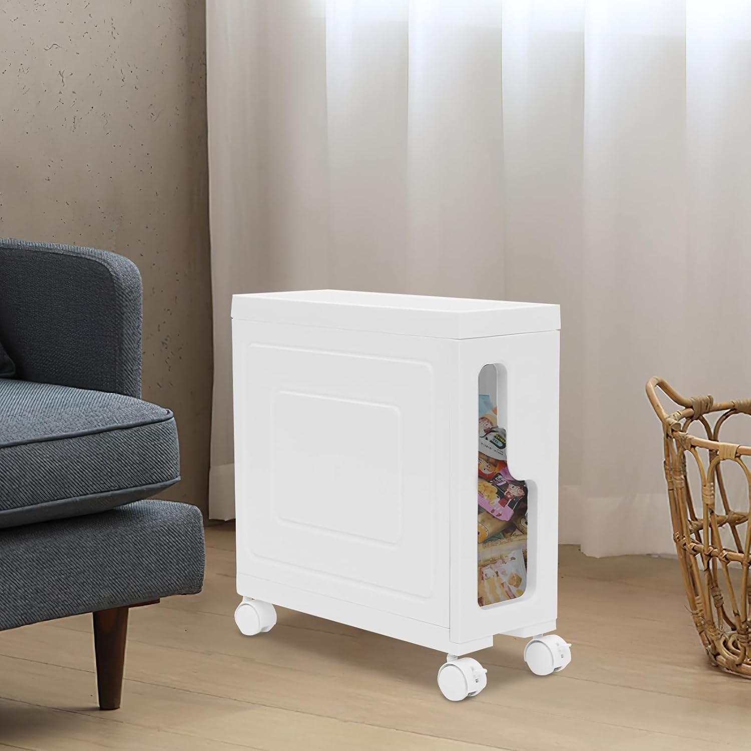 Slim Bathroom Storage Cabinet, Waterproof Narrow Bathroom Organizer Bathroom Storage Cart Floor Cabinet, Beside Toilet Storage Multifunctional Slit Storage Cabinet for Small Spaces (1-Tier)