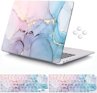 iCasso for MacBook Air 13 Inch Case 2018-2020 Release A2337 M1/A1932/A2179 with Retina Display Touch ID, Protective Hard Plastic Shell Case and Keyboard Cover for MacBook Air 13 Purple Soft