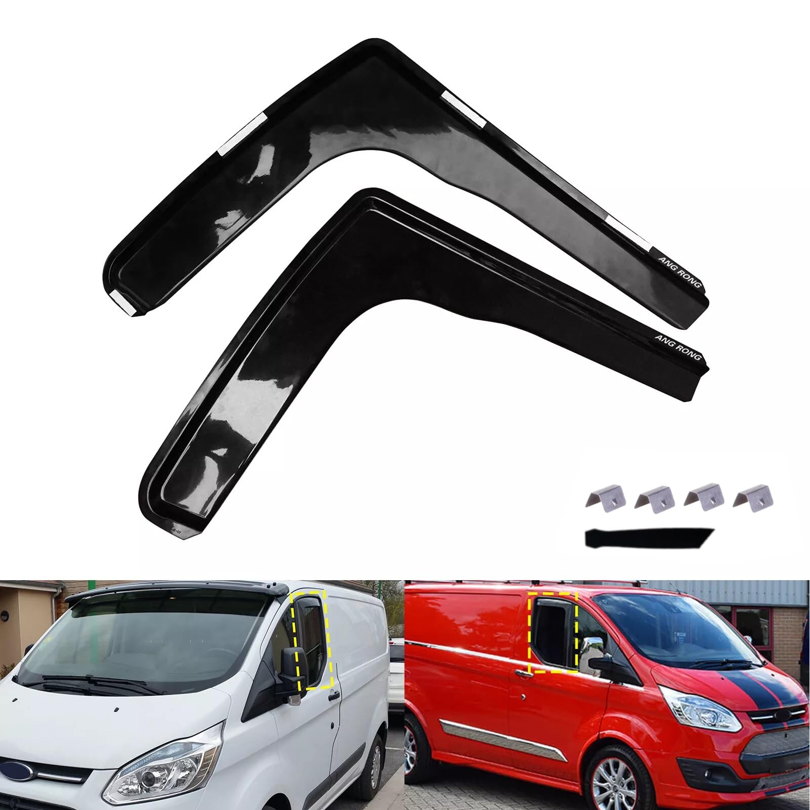 Kit 2 Deflettori Aria Nero Fumé Antivento per Finestrini Laterali Anteriori Compatibile con Ford Transit Custom 2012-2022