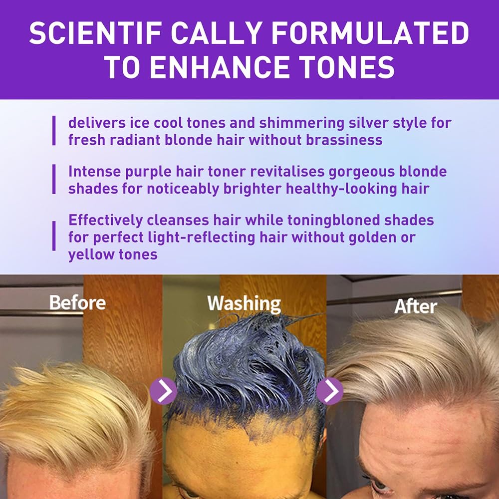 Shampoo curativo for ciocche bionde argentate decolorate, tonico detergente delicato for esaltare la tonalità e la lucentezza dei capelli freddi
