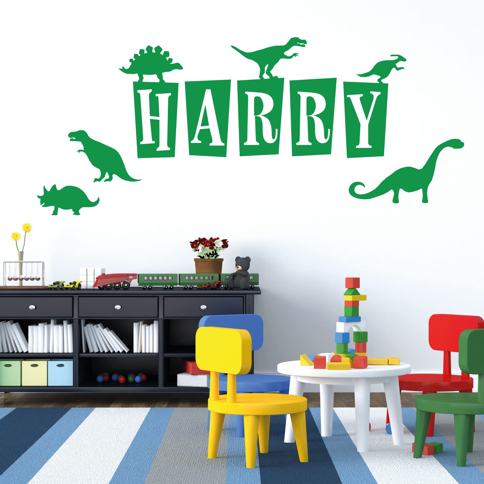 Personalised Name - Dinosaurs, T-Rex, Apatosaurus, Jurassic Era - Children's Bedroom Vinyl Wall Decal Sticker [Medium] [Cactus]