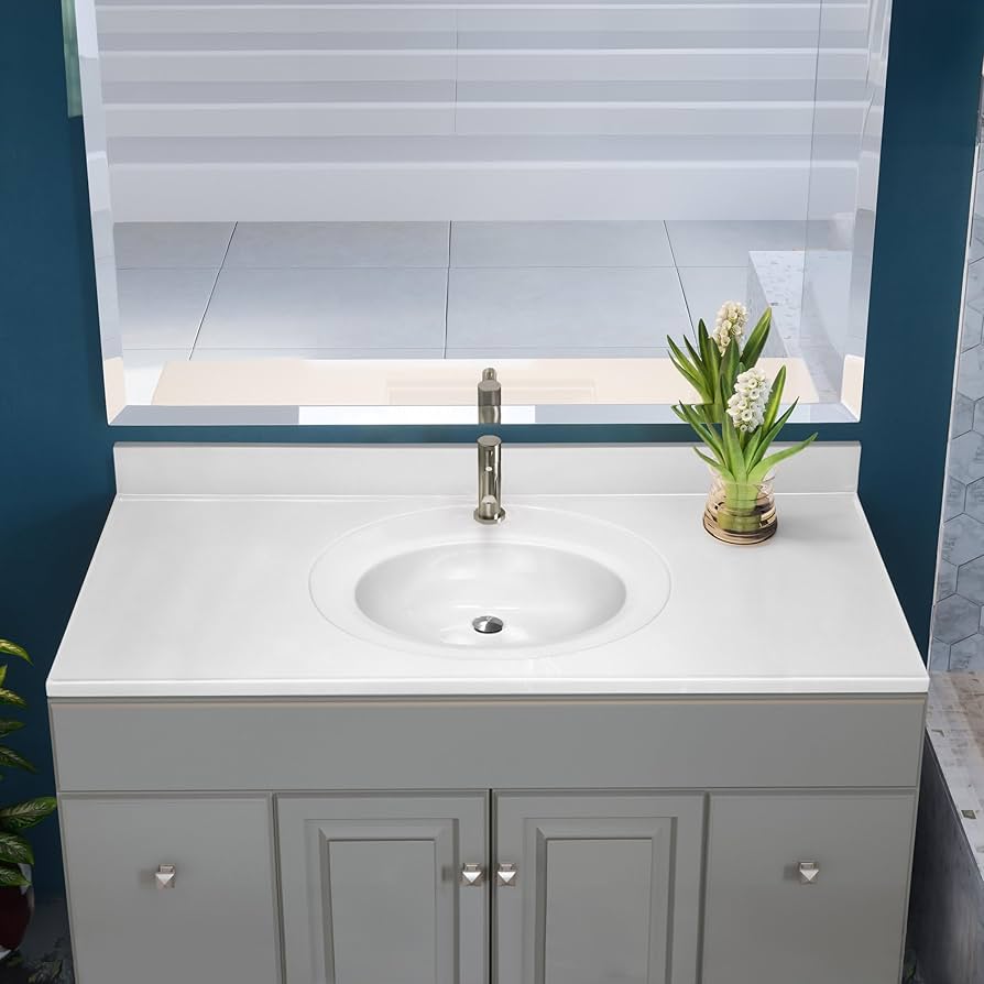 49 Inch Cultured Marble Vanity Top with Backsplash, Improved