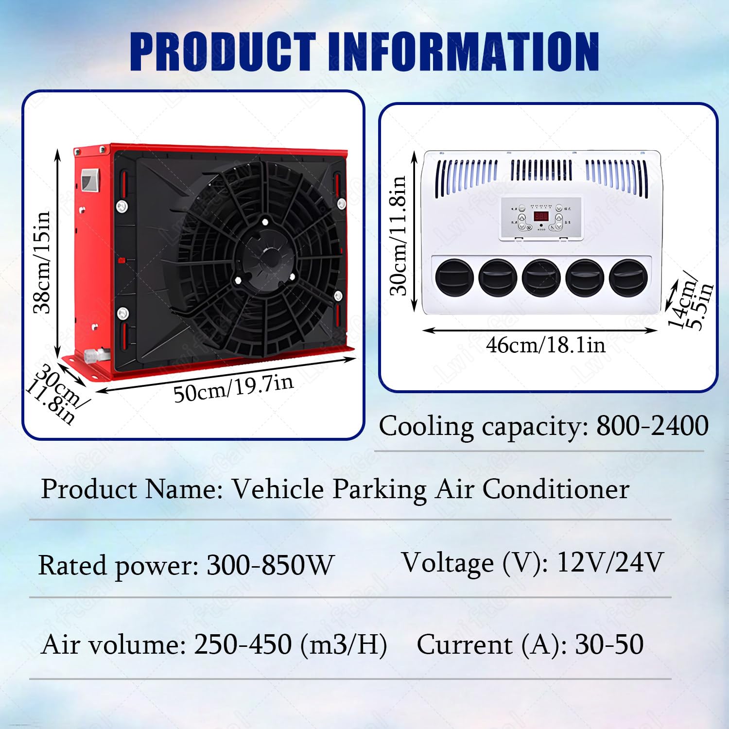 Aire Acondicionado para Cabina De CamióN (12v/24v), Unidad De Aire Acondicionado Split para VehíCulos Recreativos (RV),Semirremolques,Autocaravanas,Autobuses Y Furgonetas Camper Red-12V
