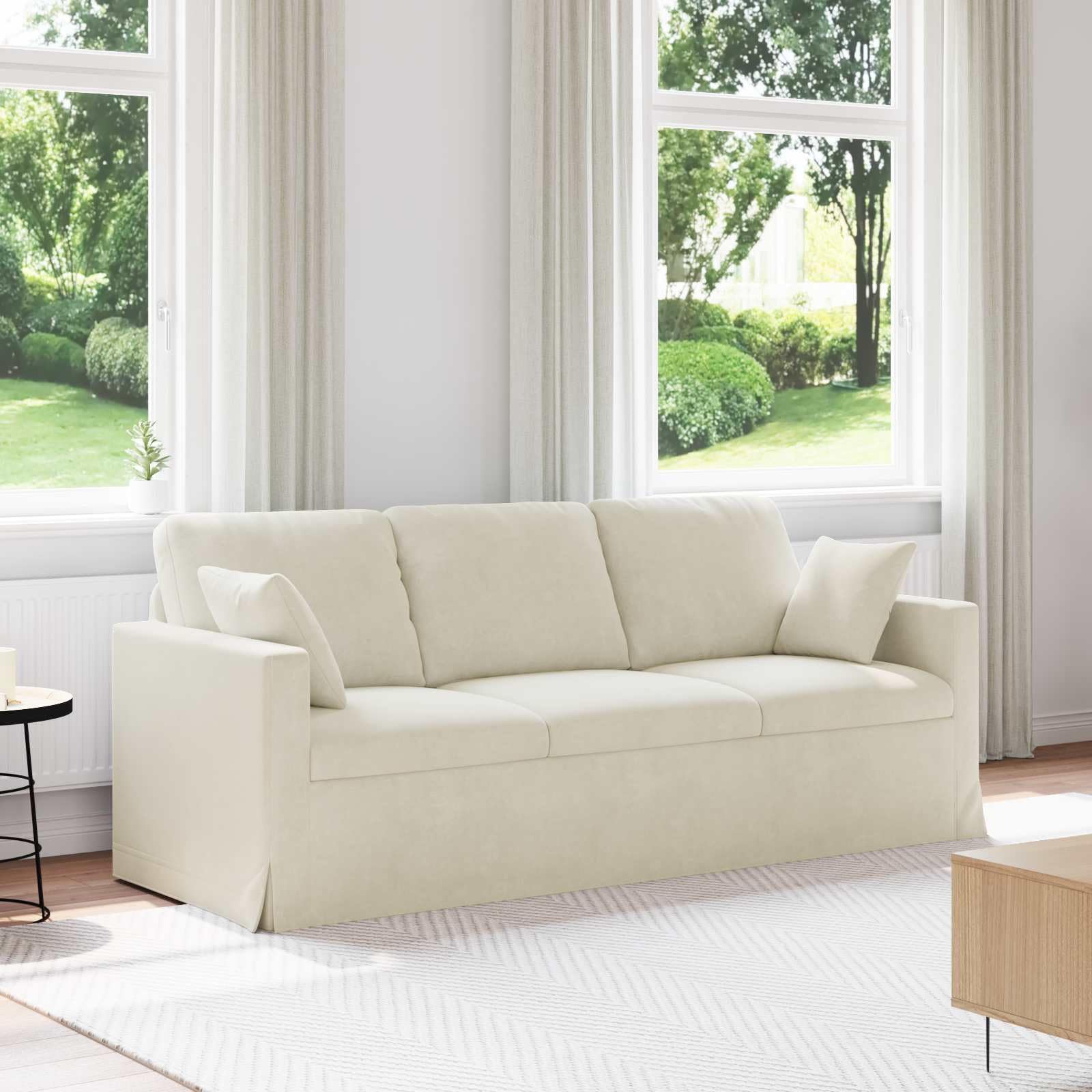 Kremowa sofa 198 x 78 x 80 cm, aksamitna
