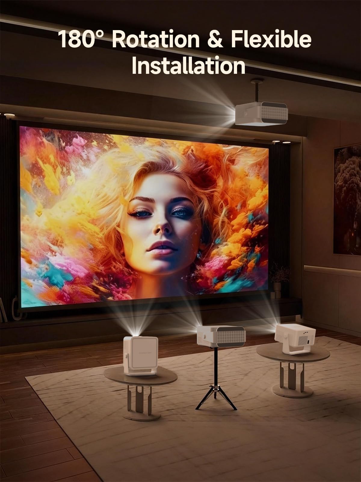 【Android 14 & 800 ANSI】Magcubic Mini Beamer Obsługa 4K/8K, Inteligentny Projektor Natywne 1080P, WiFi 6, BT 5.4, Autofocus, Automatyczna Korekcja Keystone, Obrót 180°, Głośnik 15W Projektor HY450Max