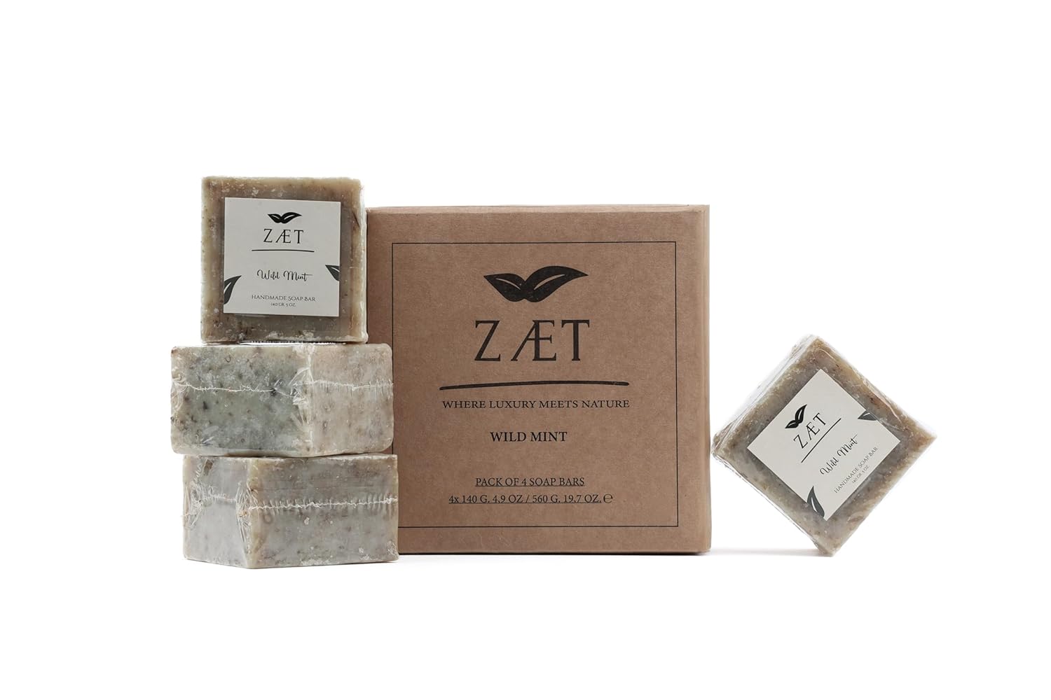 ZAET 8-Pack Wild Mint Bar Soap – Made with Wild Mint Extract, Olive Oil and Coconut Oil - Handmade Soap Bar for Face, Body and Hands - Gently Cleanses and Refreshes All Skin Types- For Men and Women
