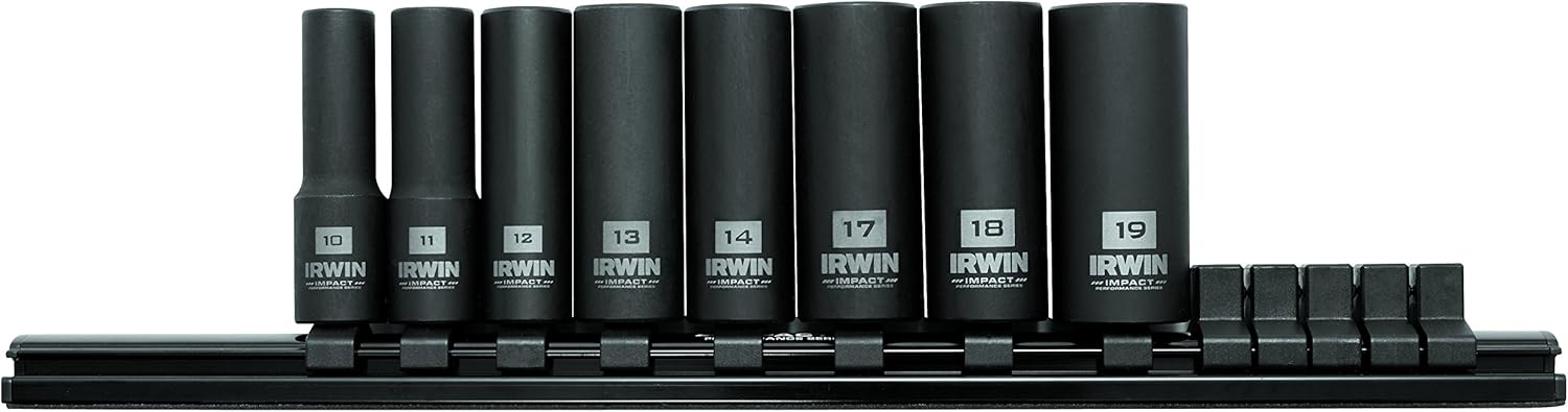 IRWIN Tools 1882413 Impact Performance Series Deep Well Socket Bits, 3/8-Inch Square Drive, 8-Piece