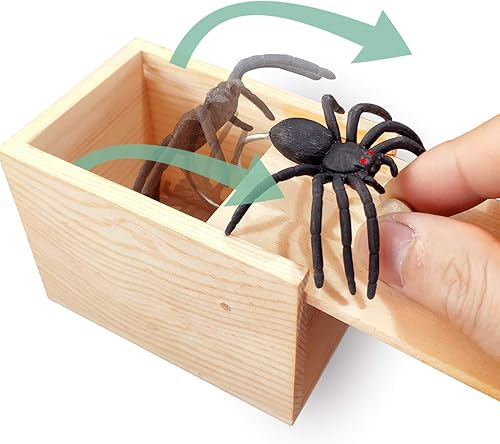 Caja sorpresa de broma de araña de goma, caja sorpresa de madera hecha a mano, divertidas y prácticas cajas de broma sorpresa, caja de araña,