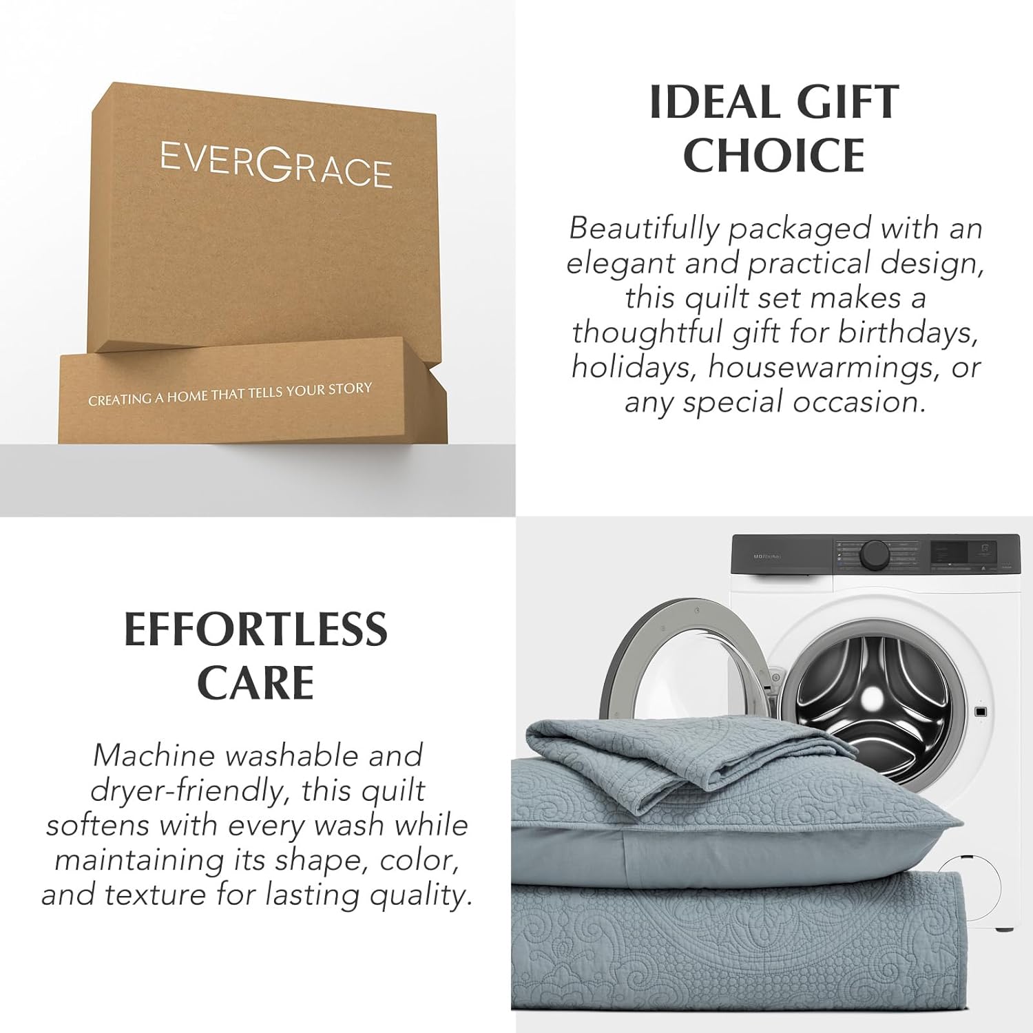 EVERGRACE Medallion Stitch Cotton Quilt Set King Size, 3-Piece 100% Cotton Quilted Bedspread Coverlet Bedding Set with Pillow Shams, Oversized Lightweight Soft & Breathable All-Season, Blue Linen | Medallion Stitch, 100% Cotton, Pre Washed, Oeko-Tex Certified, Skin Friendly, Lightweight