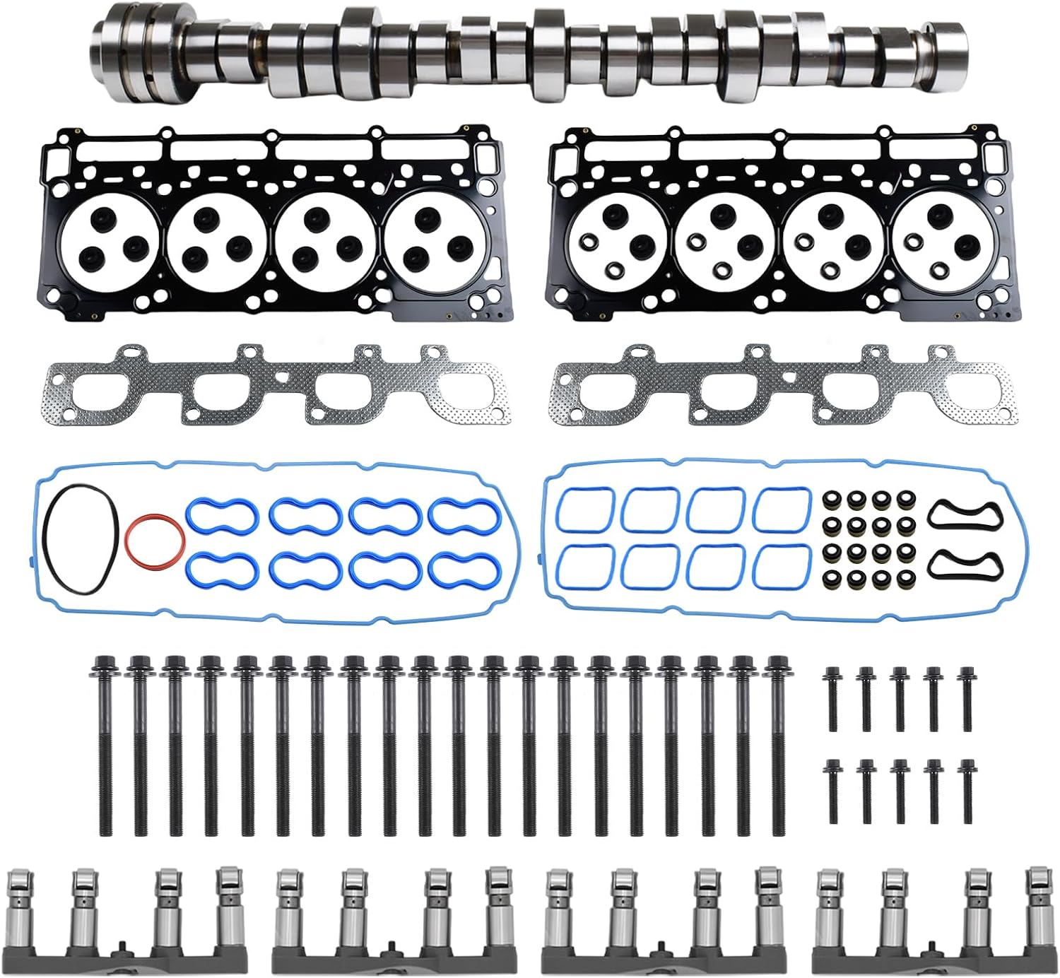 6.4 Hemi NON MDS Lifters Camshaft Cam Kit with Head Gaskets for 2011-2019 Dodge Challenger Charger Jeep Grand Cherokee Chrysler 6.4L V8 5038419AB HS26568PT